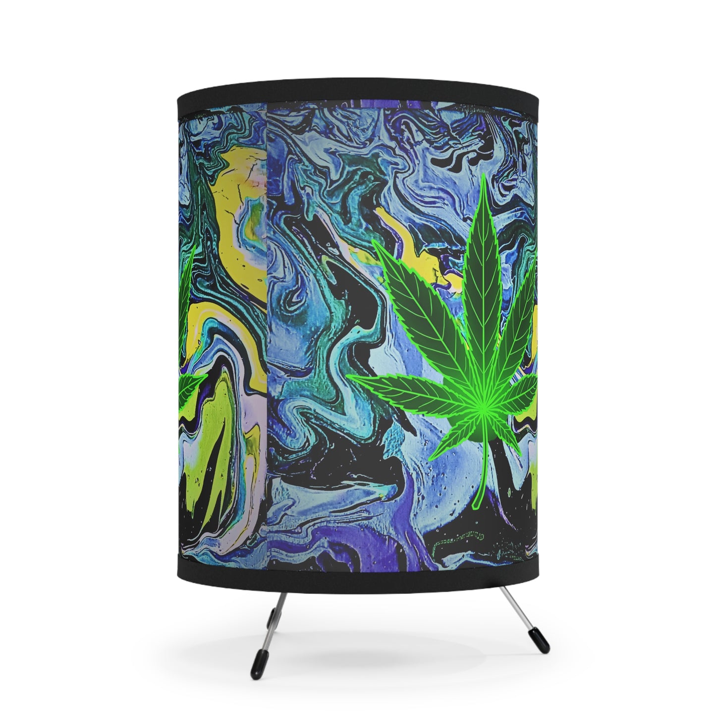Green Cannabis Leaf Abstract Marble Tripod Lamp