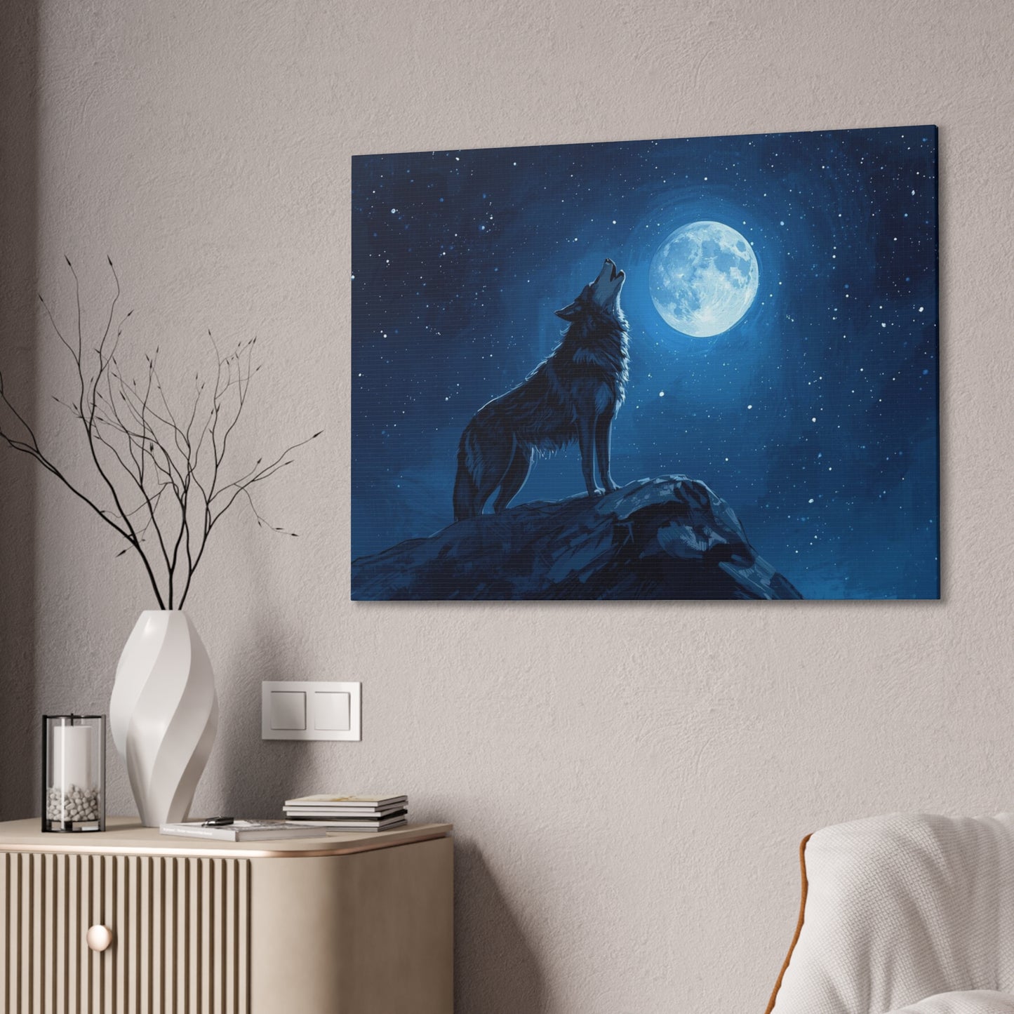 Wolf Howling at Moon Canvas Art