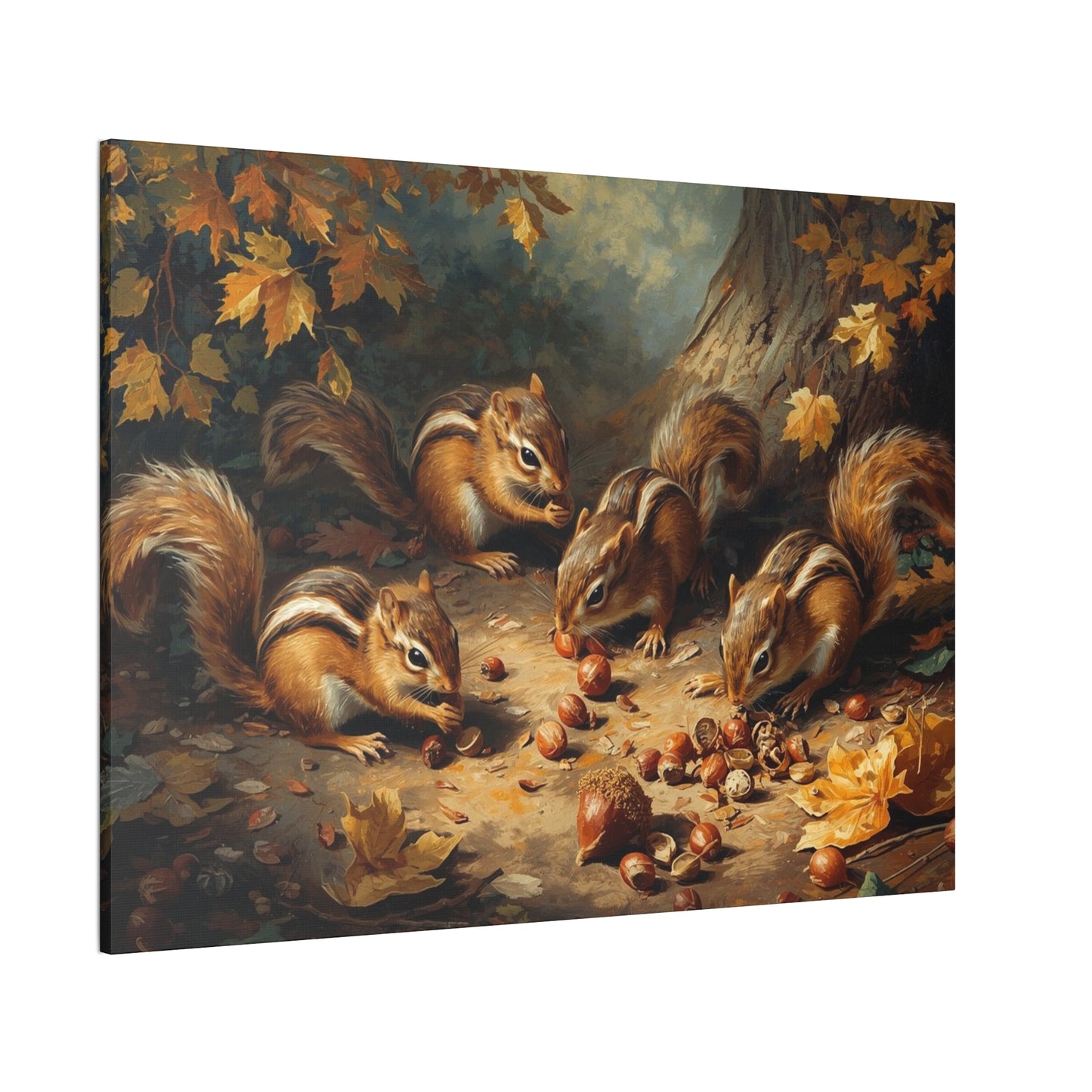 Canvas Wall Art, Chipmunks Gathering Acorns