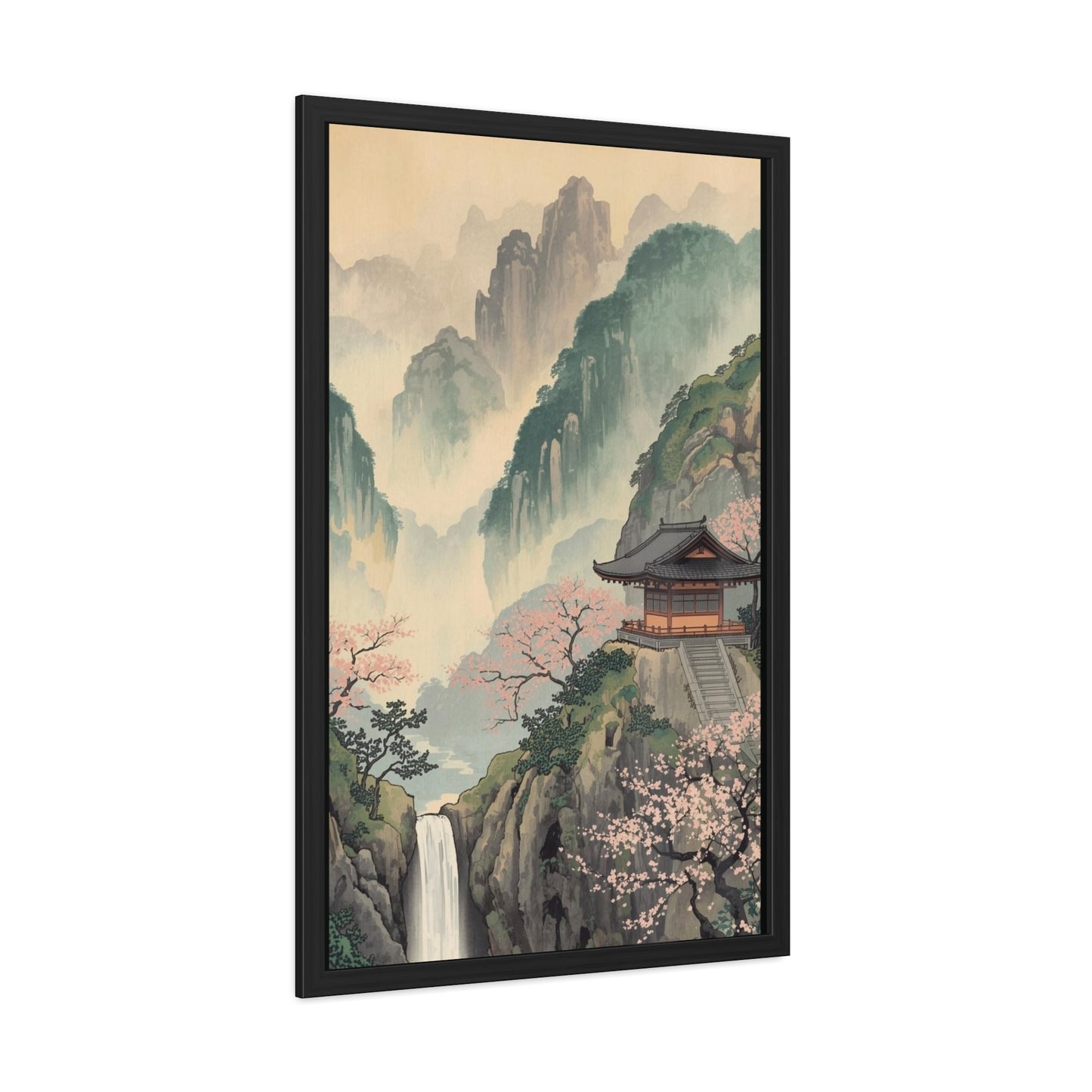 Serene Landscape Framed Poster, Tranquil Art Print for Home, Japanese Decor, Wall Art for Bedroom, Gift for Nature Lovers