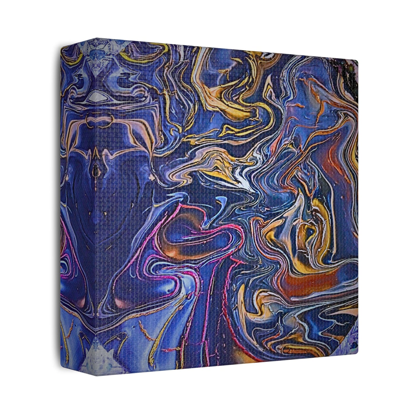 Abstract Blue Gold Swirl Satin Canvas Stretched Print | Fluid Art Wall Decor