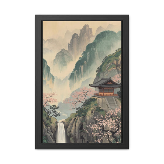 Serene Landscape Framed Poster, Tranquil Art Print for Home, Japanese Decor, Wall Art for Bedroom, Gift for Nature Lovers