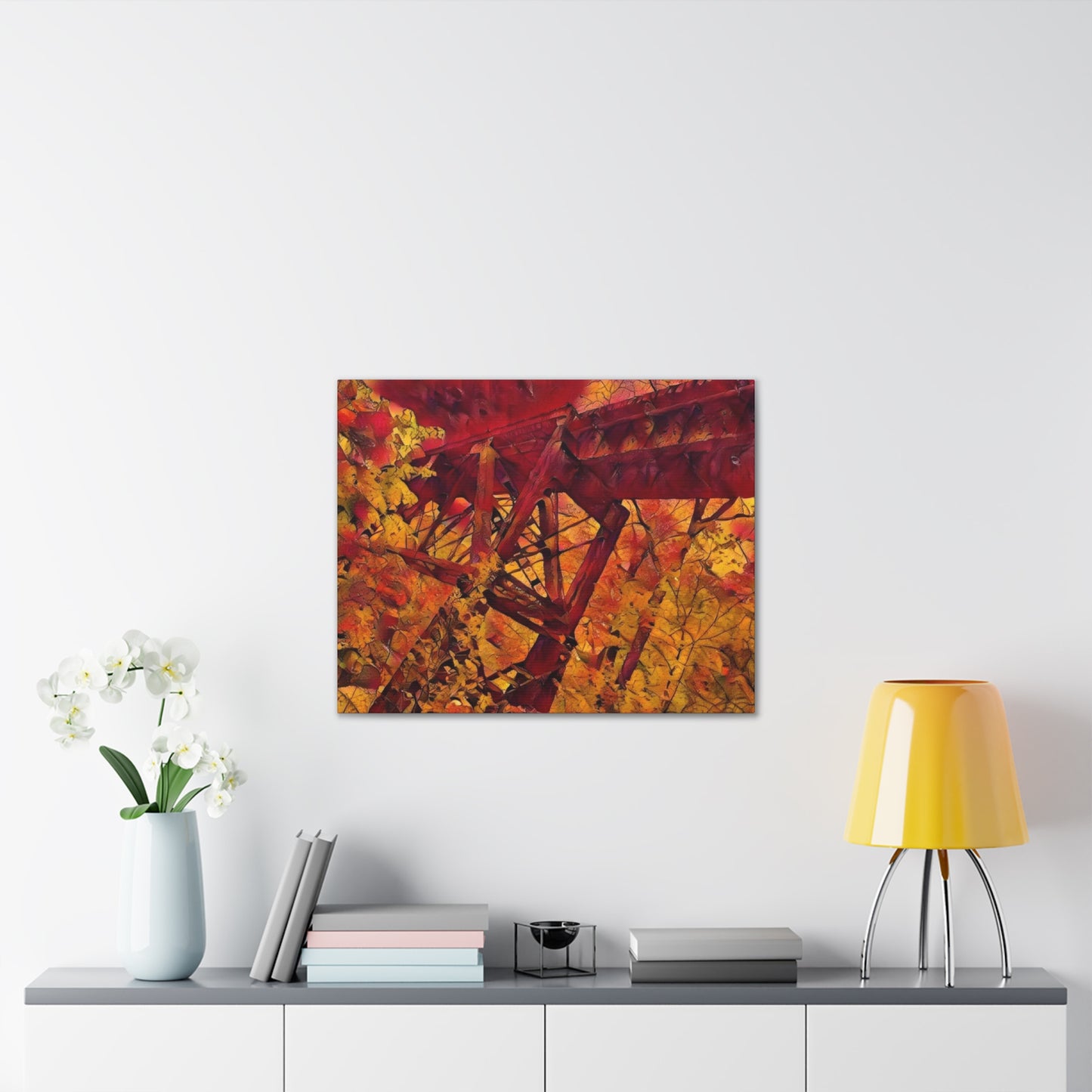 Vibrant Autumn Bridge Landscape Wall Decor
