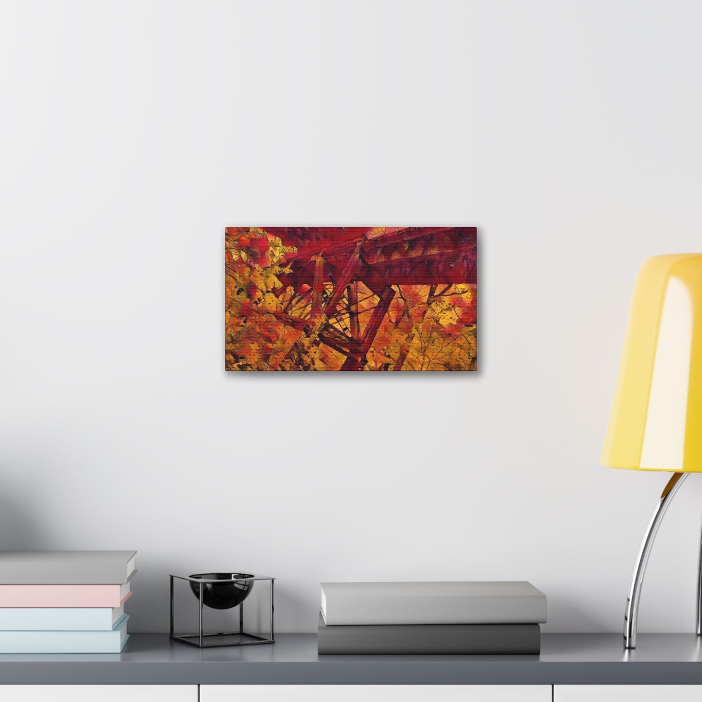 Vibrant Autumn Bridge Landscape Wall Decor