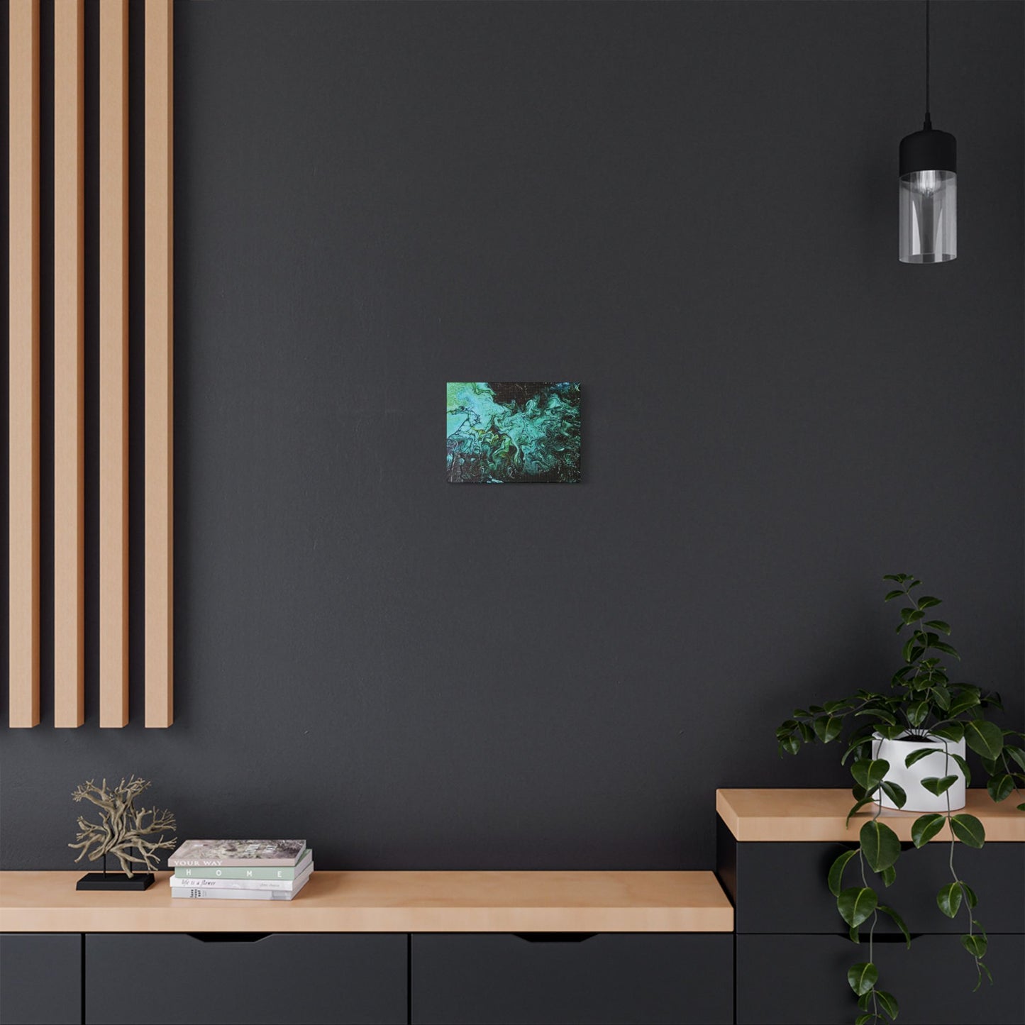 Hand Painted  "Turquoise Inception" Print Marble Abstract Satin Canvas Stretched | Fluid Art Wall Decor