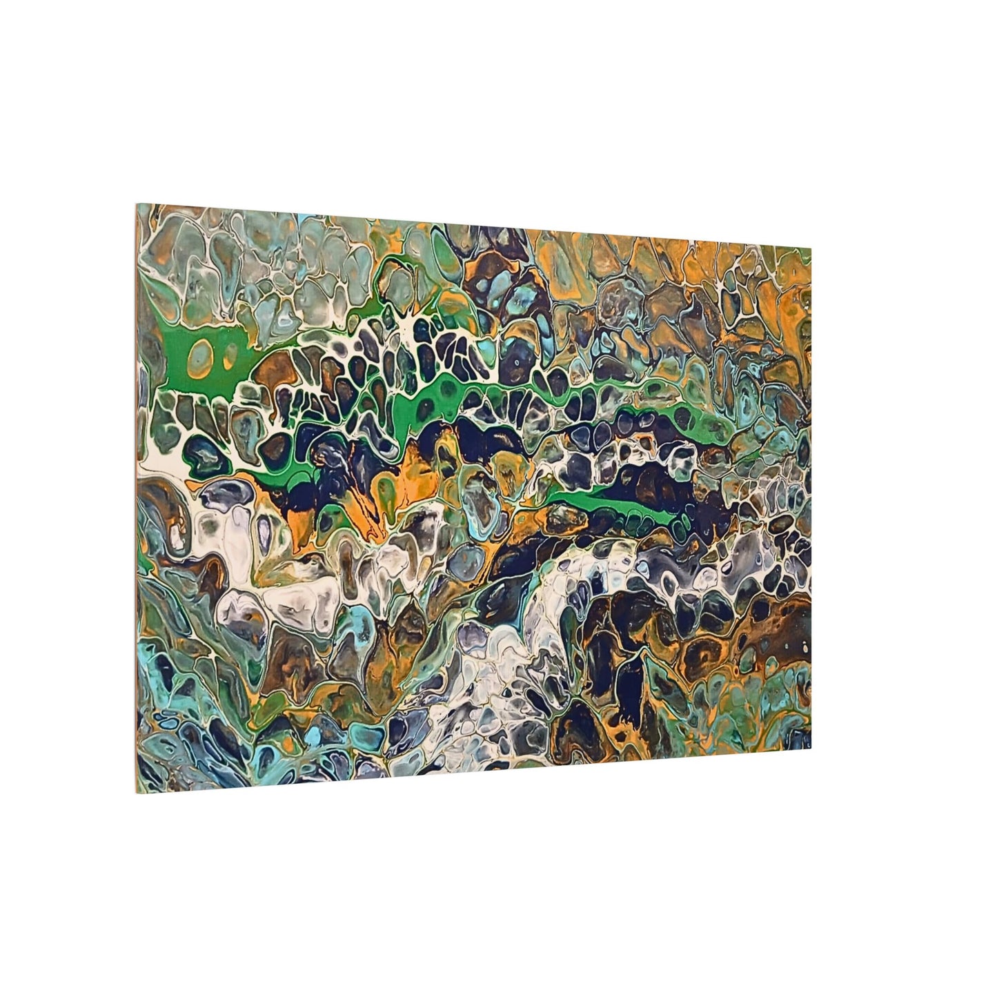Abstract Fluid Art Canvas Print of Original | Green Gold Acrylic Pour Painting