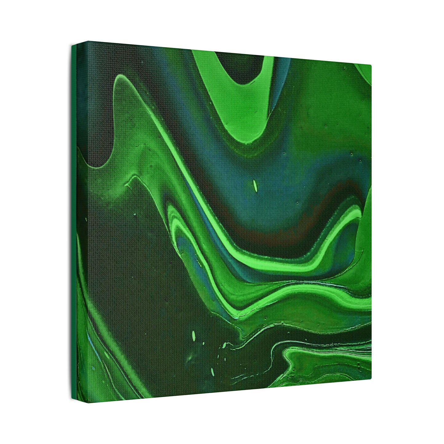 Hand Painted Abstract Green Fluid Art Satin Stretched Canvas Wall Art Print