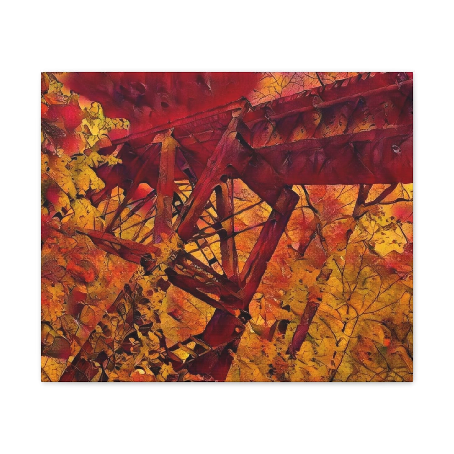Vibrant Autumn Bridge Landscape Wall Decor