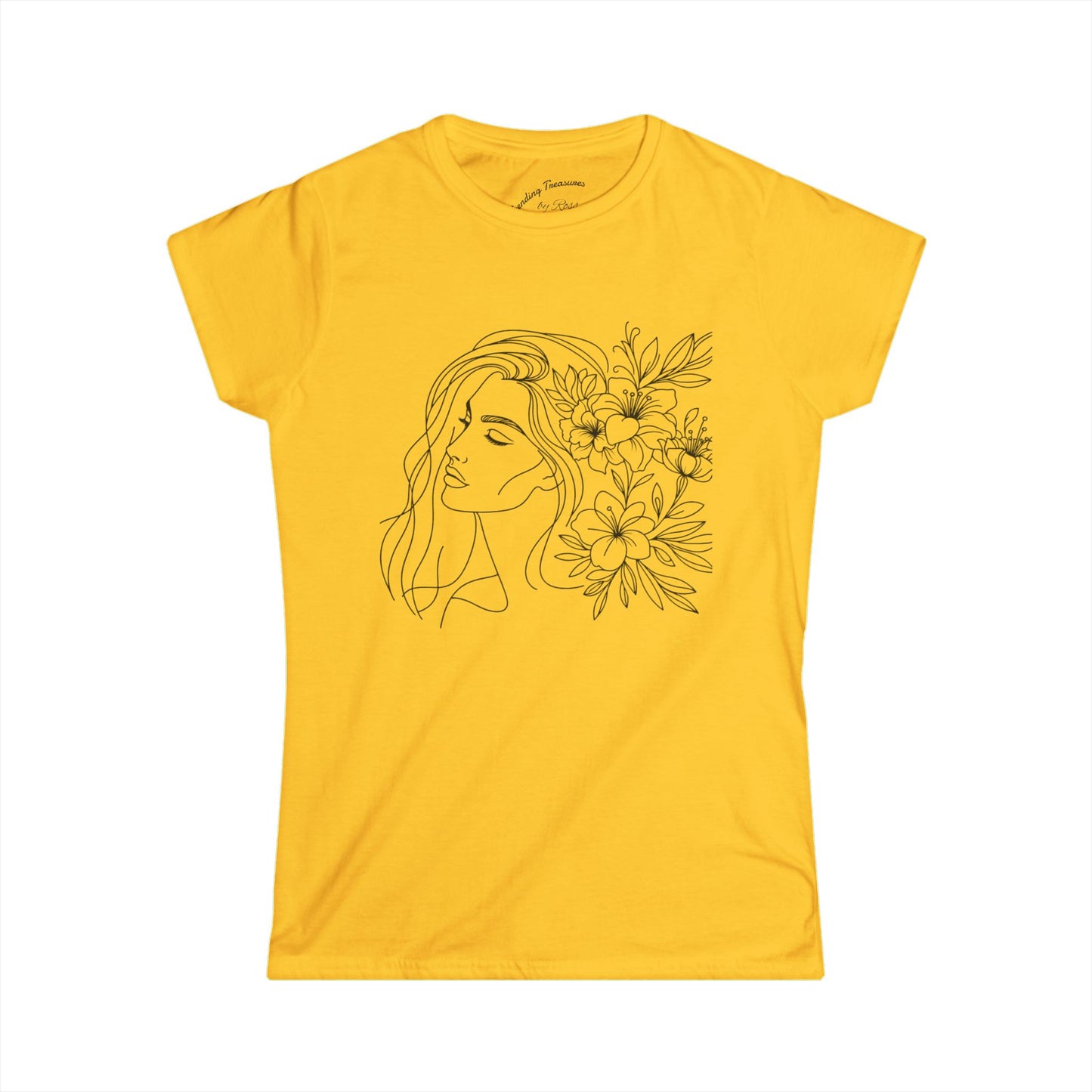 Floral Outline Women's Tee, Casual Graphic T-Shirt, Boho Flower Shirt, Gift for Her, Spring Outfit Essential