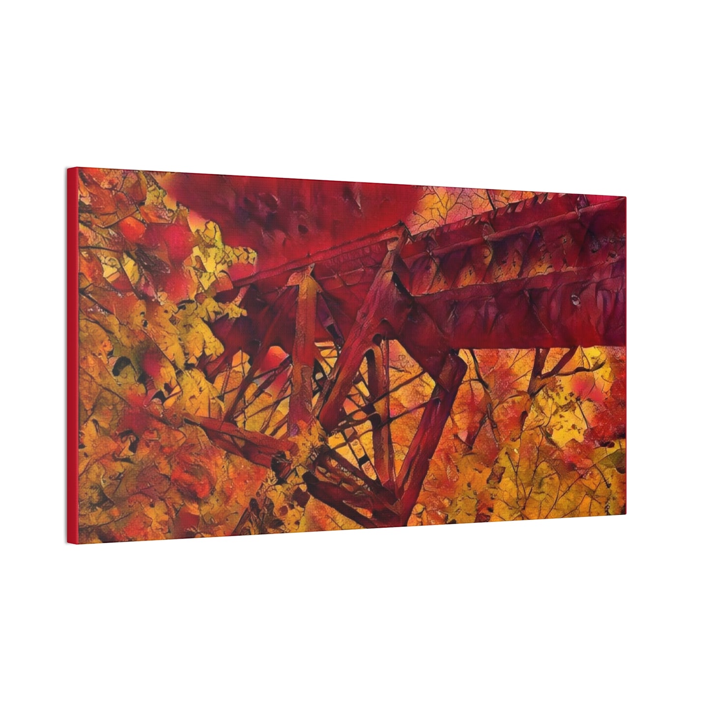 Vibrant Autumn Bridge Landscape Wall Decor