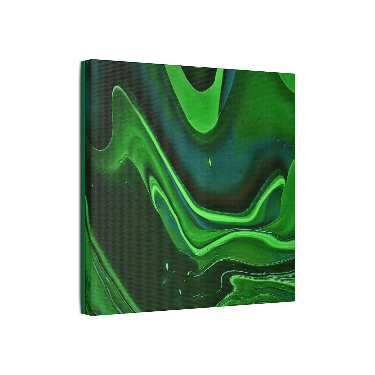 Hand Painted Abstract Green Fluid Art Satin Stretched Canvas Wall Art Print
