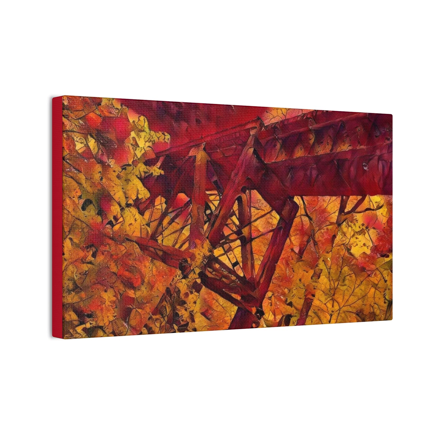 Vibrant Autumn Bridge Landscape Wall Decor