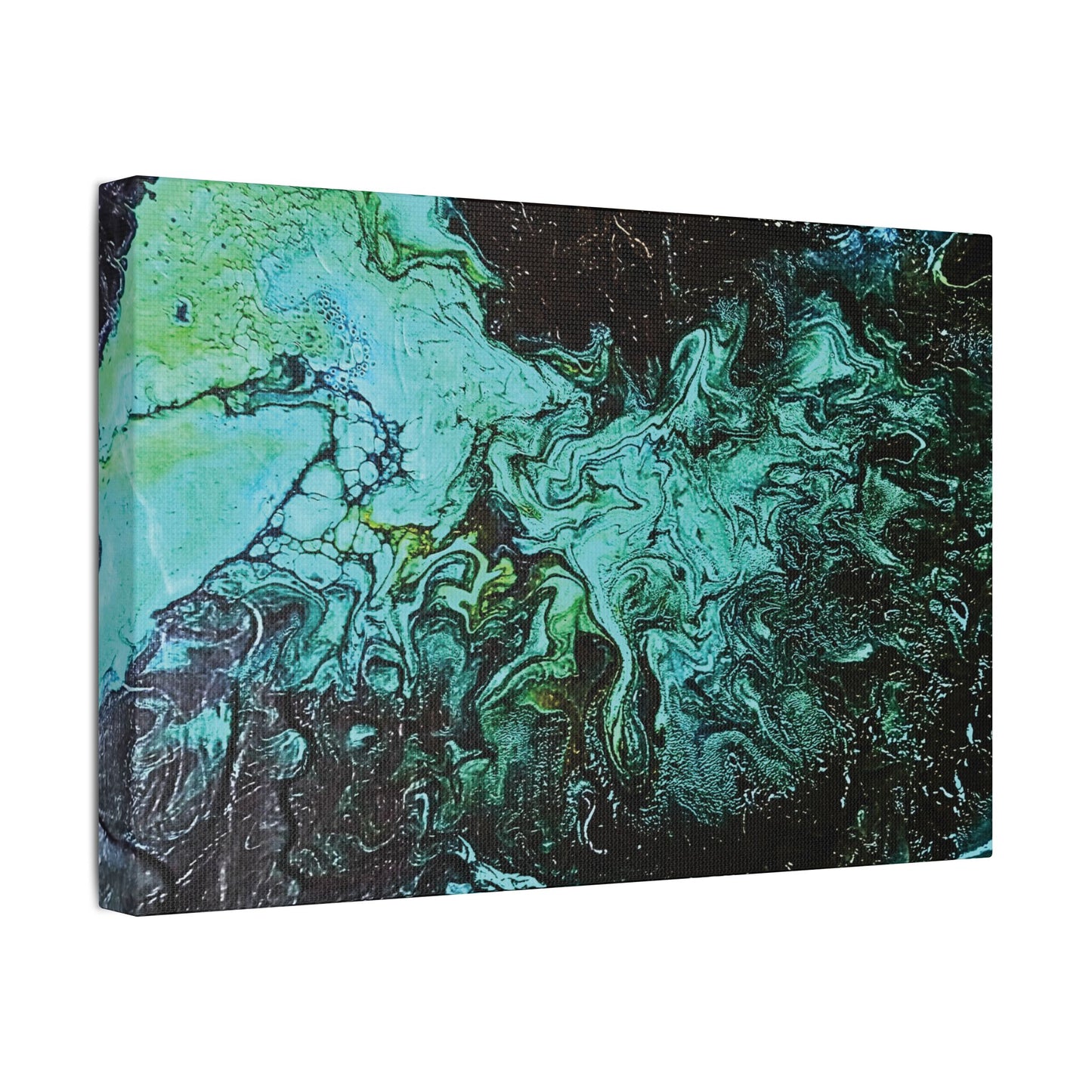 Hand Painted  "Turquoise Inception" Print Marble Abstract Satin Canvas Stretched | Fluid Art Wall Decor