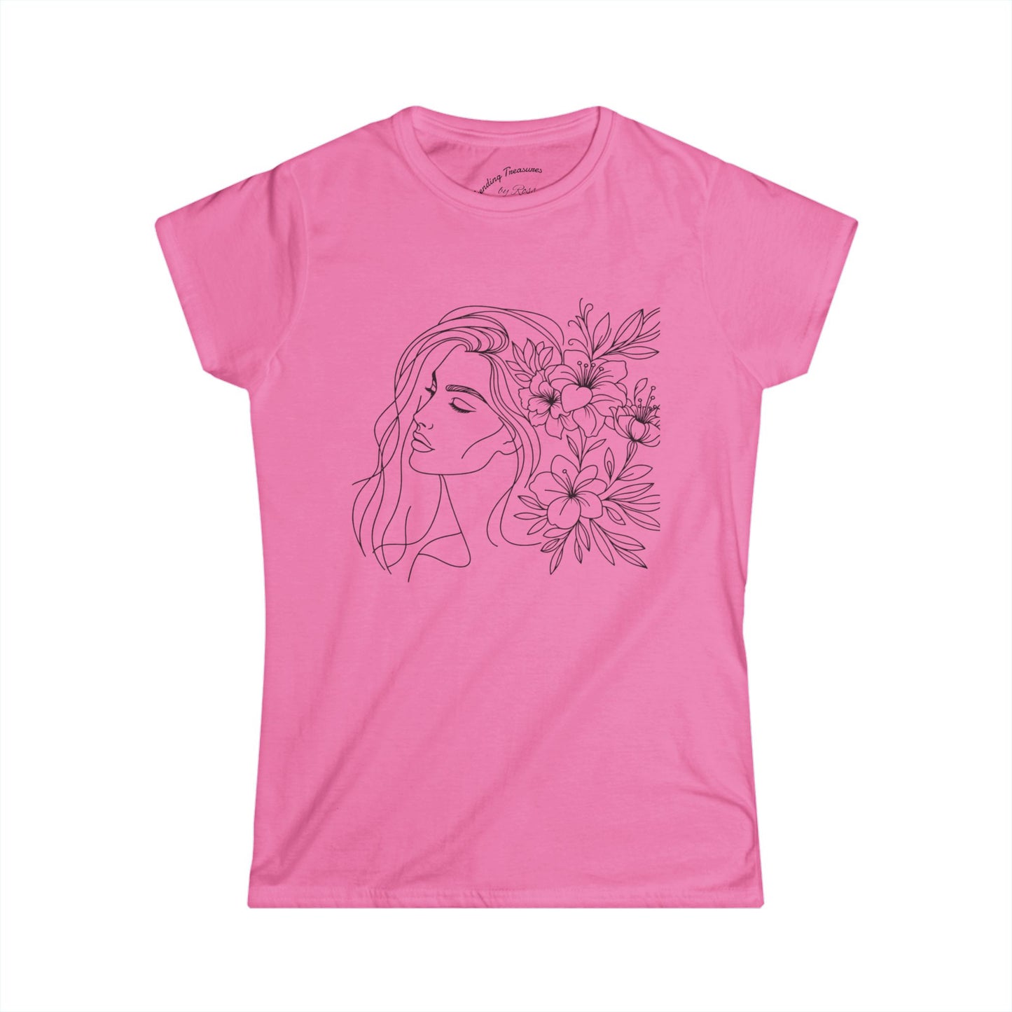 Floral Outline Women's Tee, Casual Graphic T-Shirt, Boho Flower Shirt, Gift for Her, Spring Outfit Essential