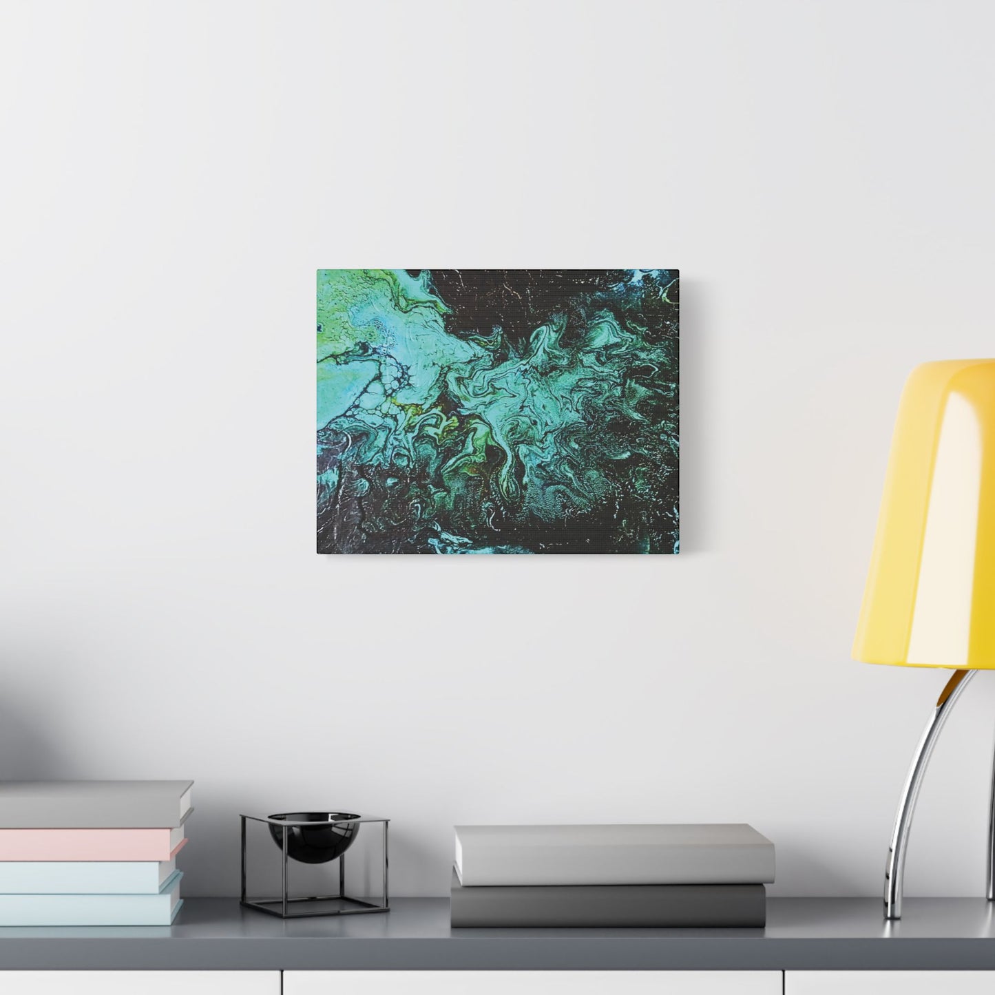 Hand Painted  "Turquoise Inception" Print Marble Abstract Satin Canvas Stretched | Fluid Art Wall Decor