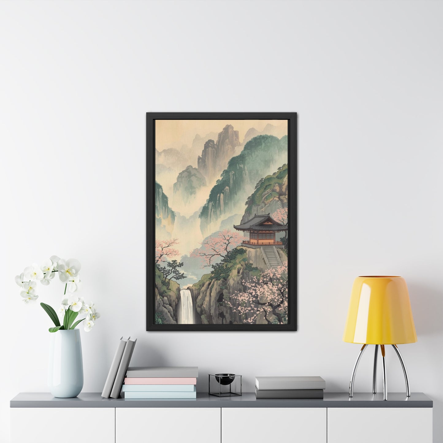 Serene Landscape Framed Poster, Tranquil Art Print for Home, Japanese Decor, Wall Art for Bedroom, Gift for Nature Lovers