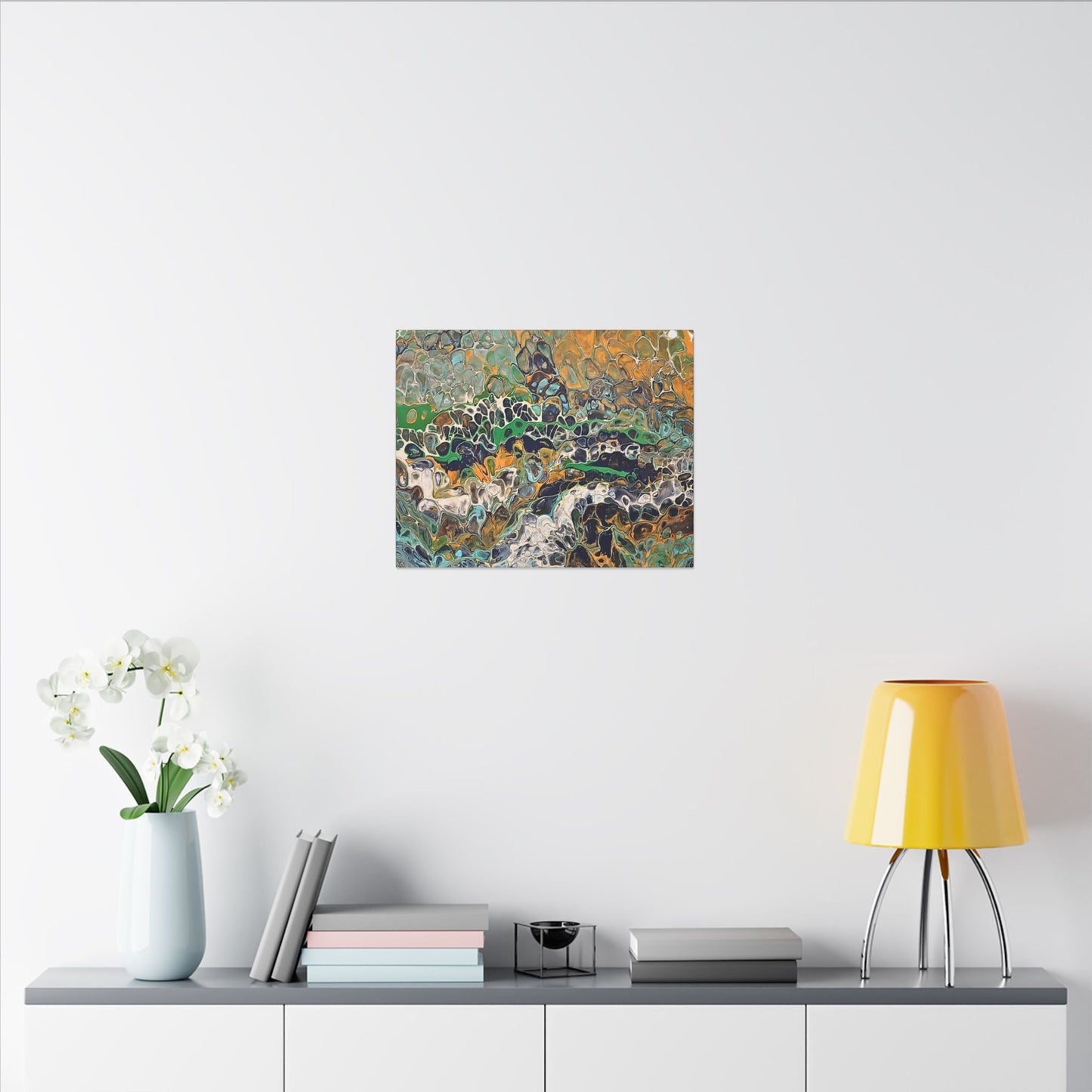 Abstract Fluid Art Canvas Print of Original | Green Gold Acrylic Pour Painting