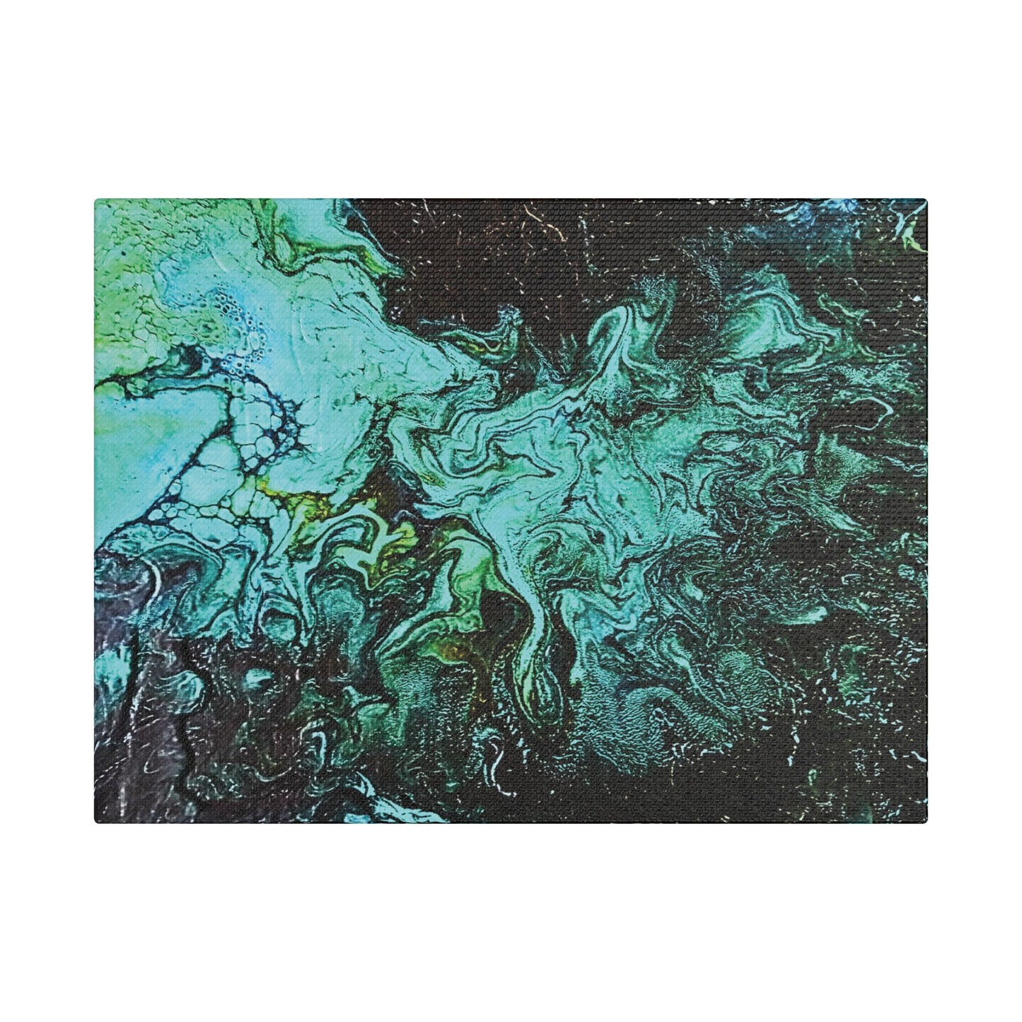 Hand Painted  "Turquoise Inception" Print Marble Abstract Satin Canvas Stretched | Fluid Art Wall Decor