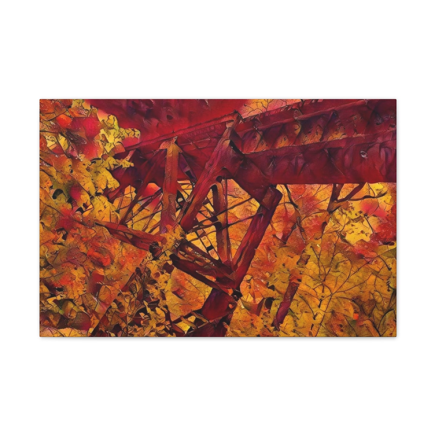 Vibrant Autumn Bridge Landscape Wall Decor