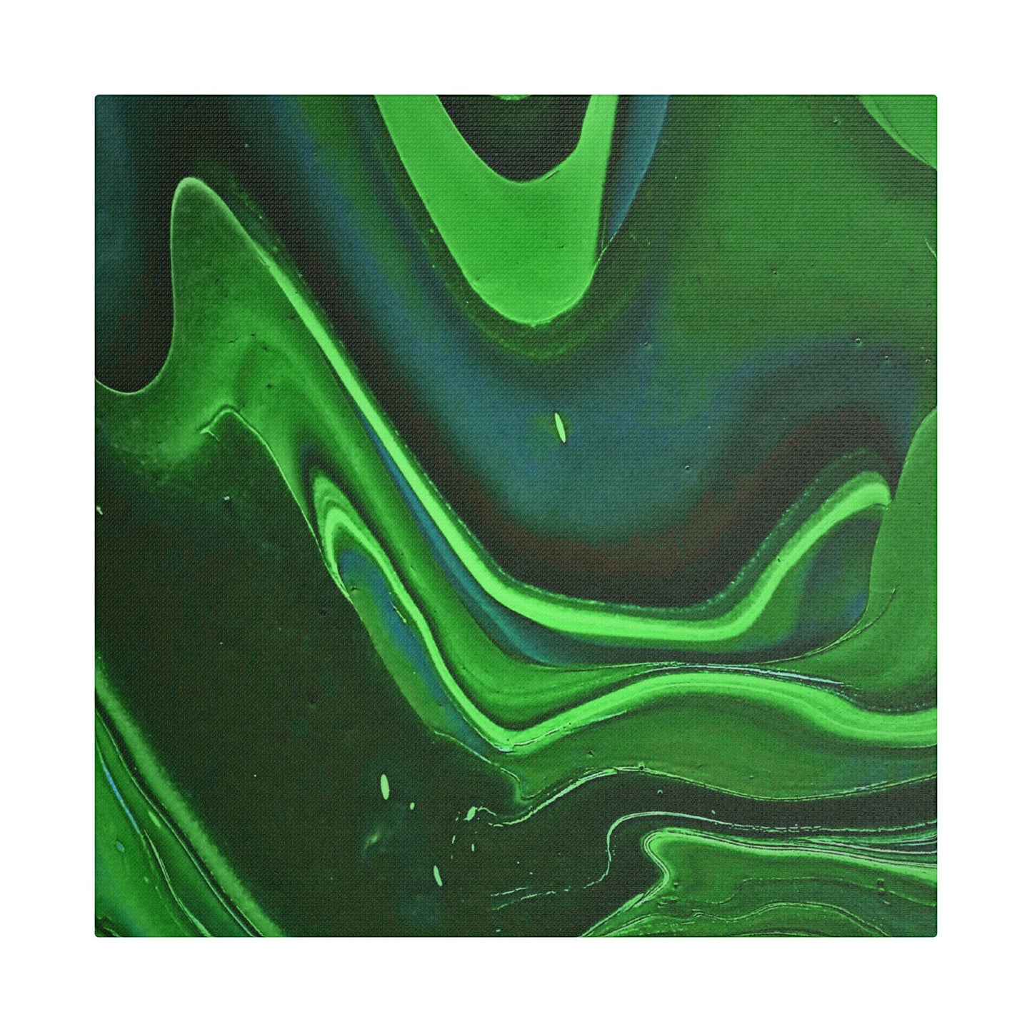 Hand Painted Abstract Green Fluid Art Satin Stretched Canvas Wall Art Print
