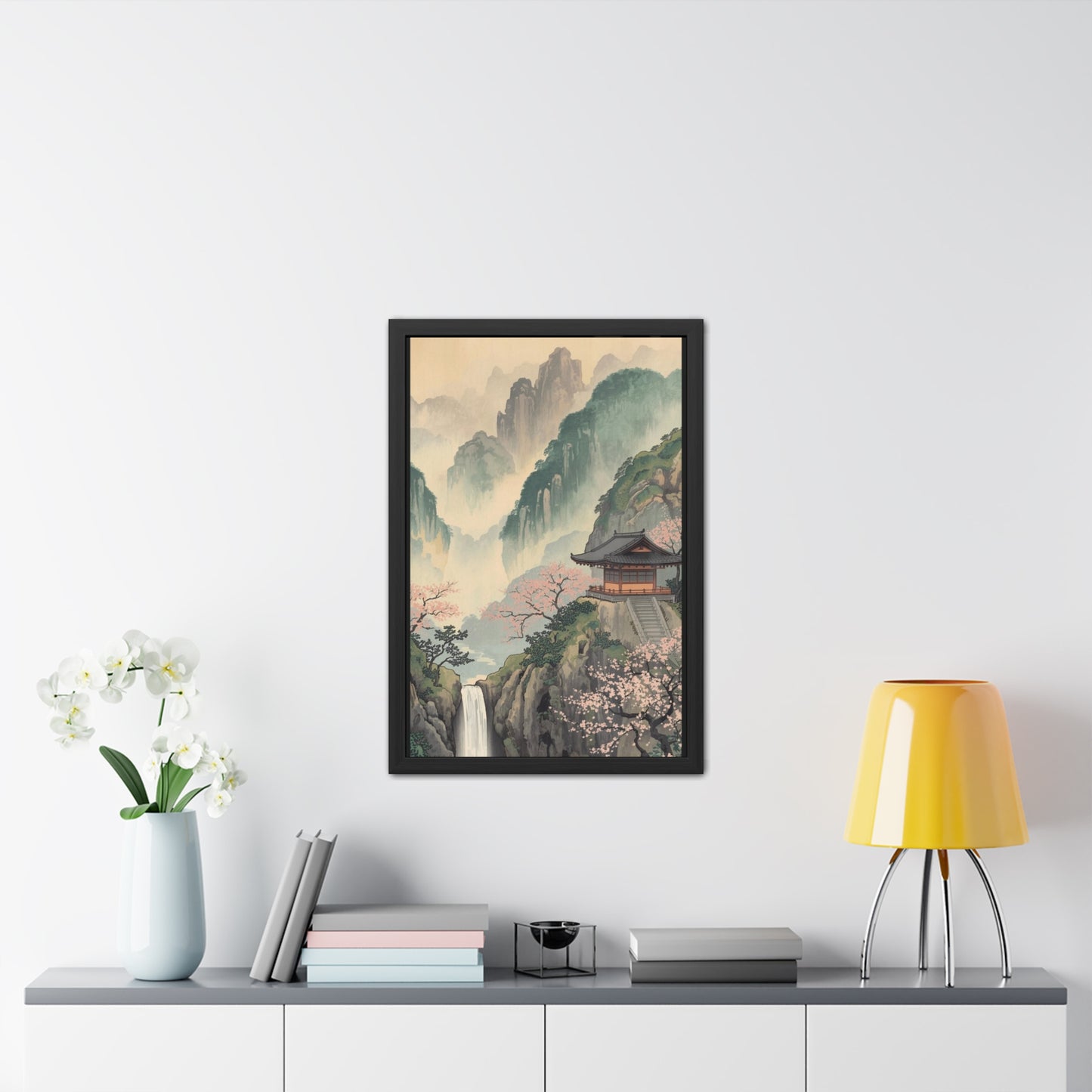 Serene Landscape Framed Poster, Tranquil Art Print for Home, Japanese Decor, Wall Art for Bedroom, Gift for Nature Lovers