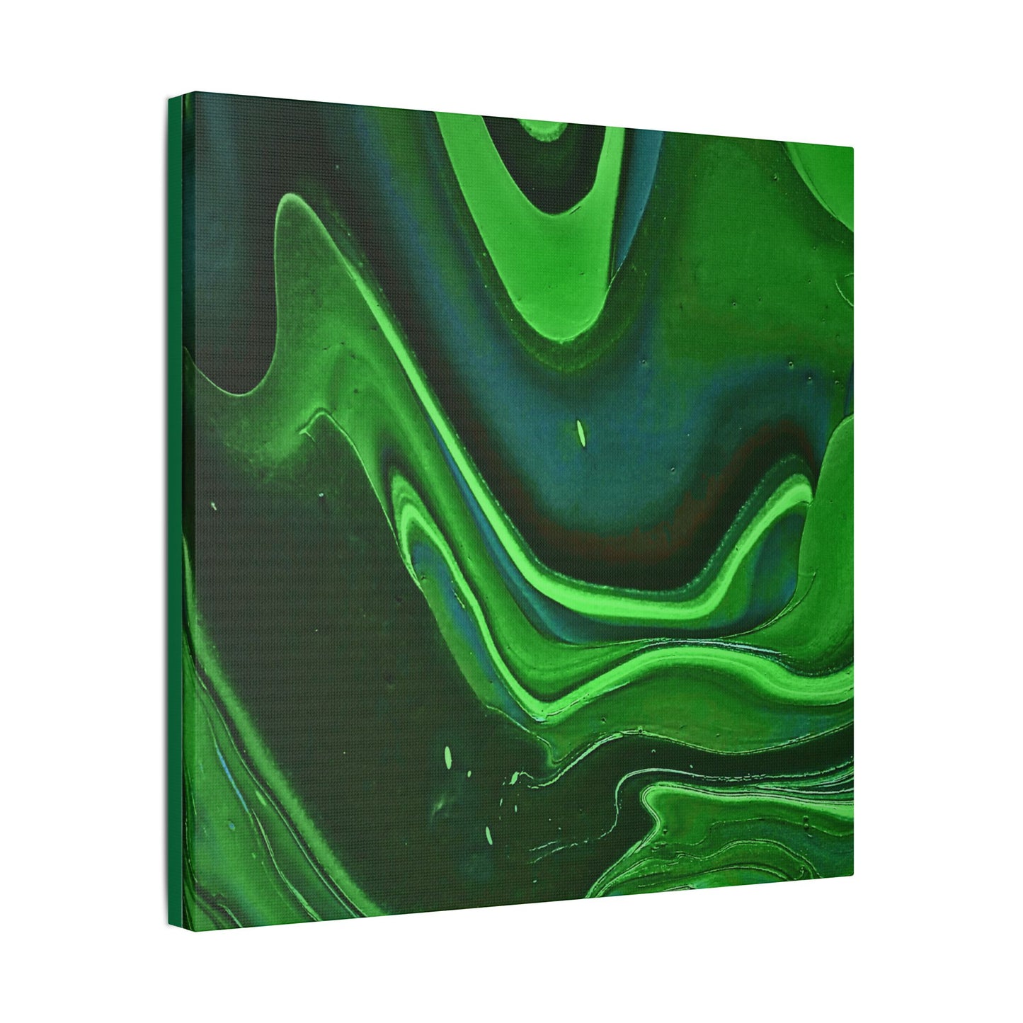 Hand Painted Abstract Green Fluid Art Satin Stretched Canvas Wall Art Print