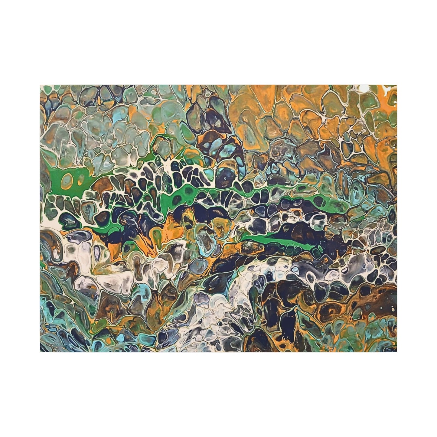 Abstract Fluid Art Canvas Print of Original | Green Gold Acrylic Pour Painting