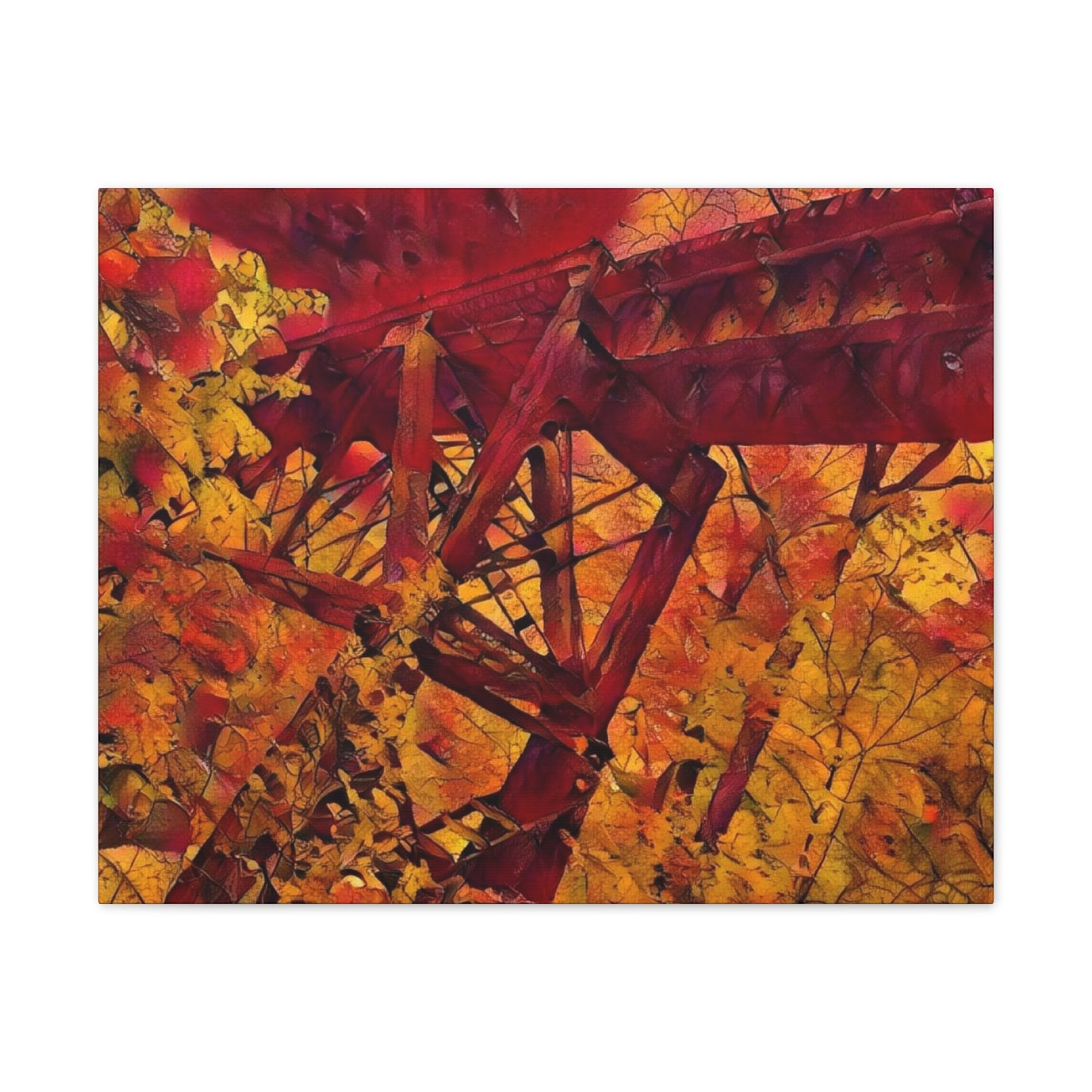 Vibrant Autumn Bridge Landscape Wall Decor