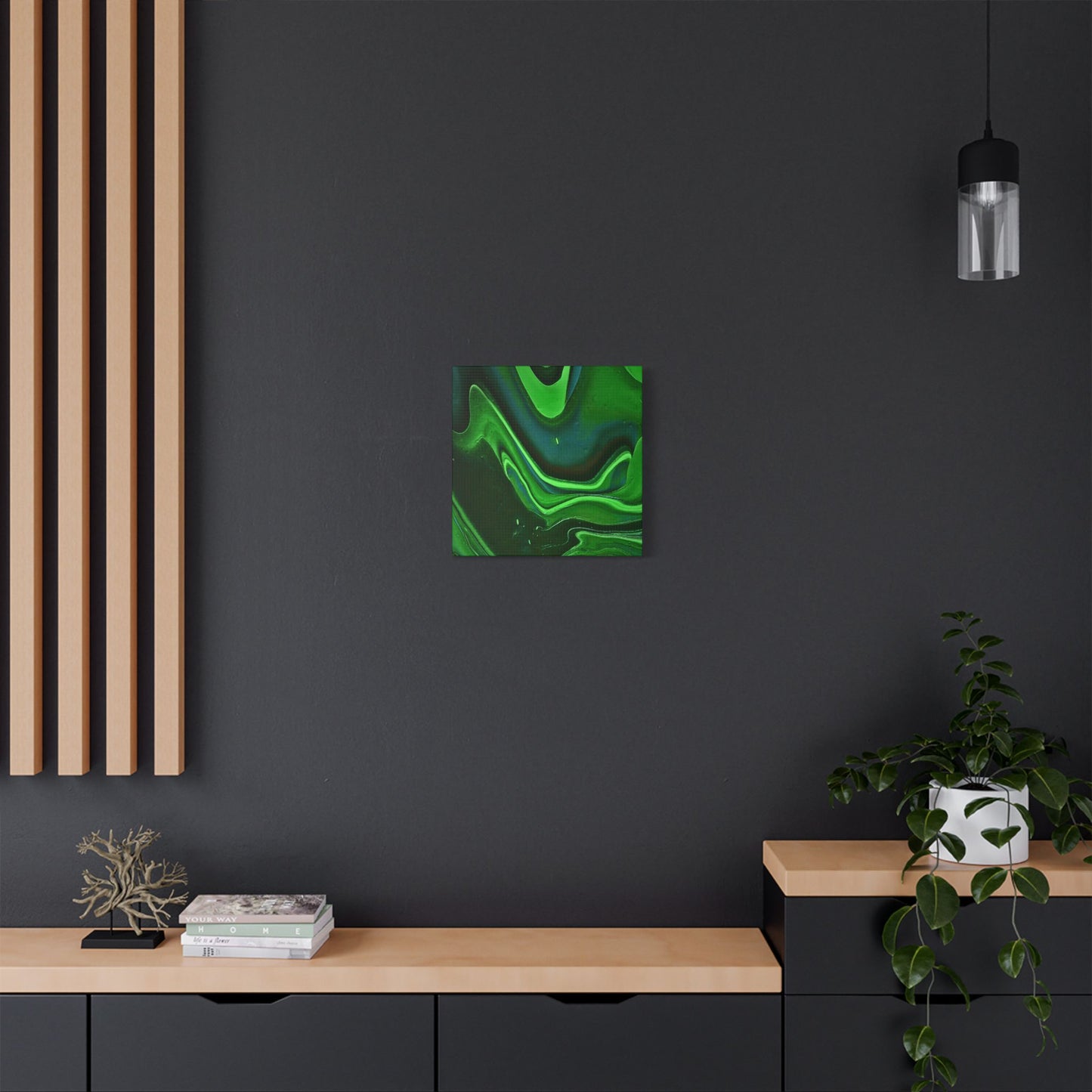 Hand Painted Abstract Green Fluid Art Satin Stretched Canvas Wall Art Print
