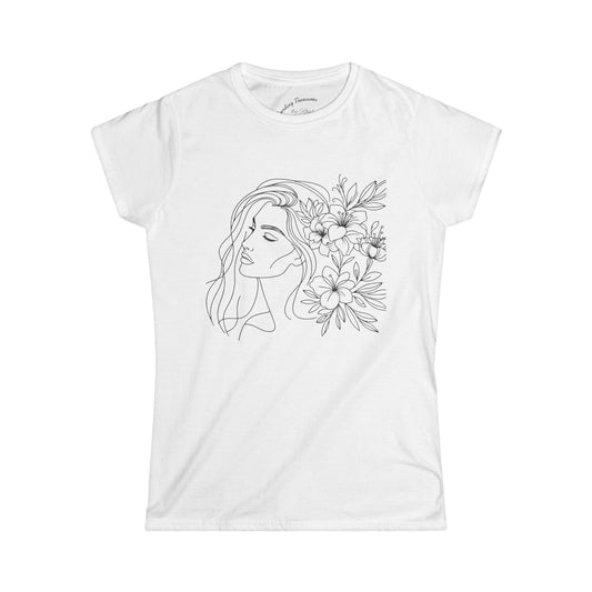 Floral Outline Women's Tee, Casual Graphic T-Shirt, Boho Flower Shirt, Gift for Her, Spring Outfit Essential