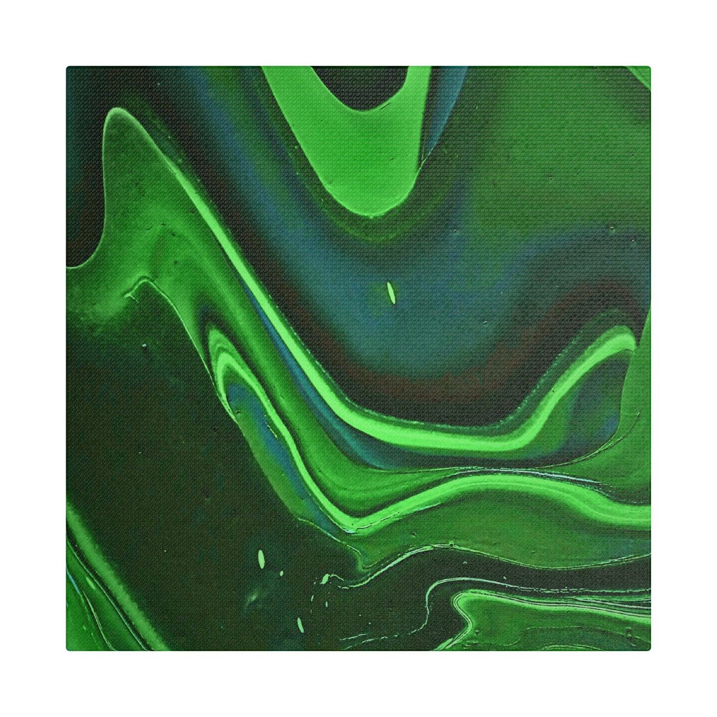 Hand Painted Abstract Green Fluid Art Satin Stretched Canvas Wall Art Print