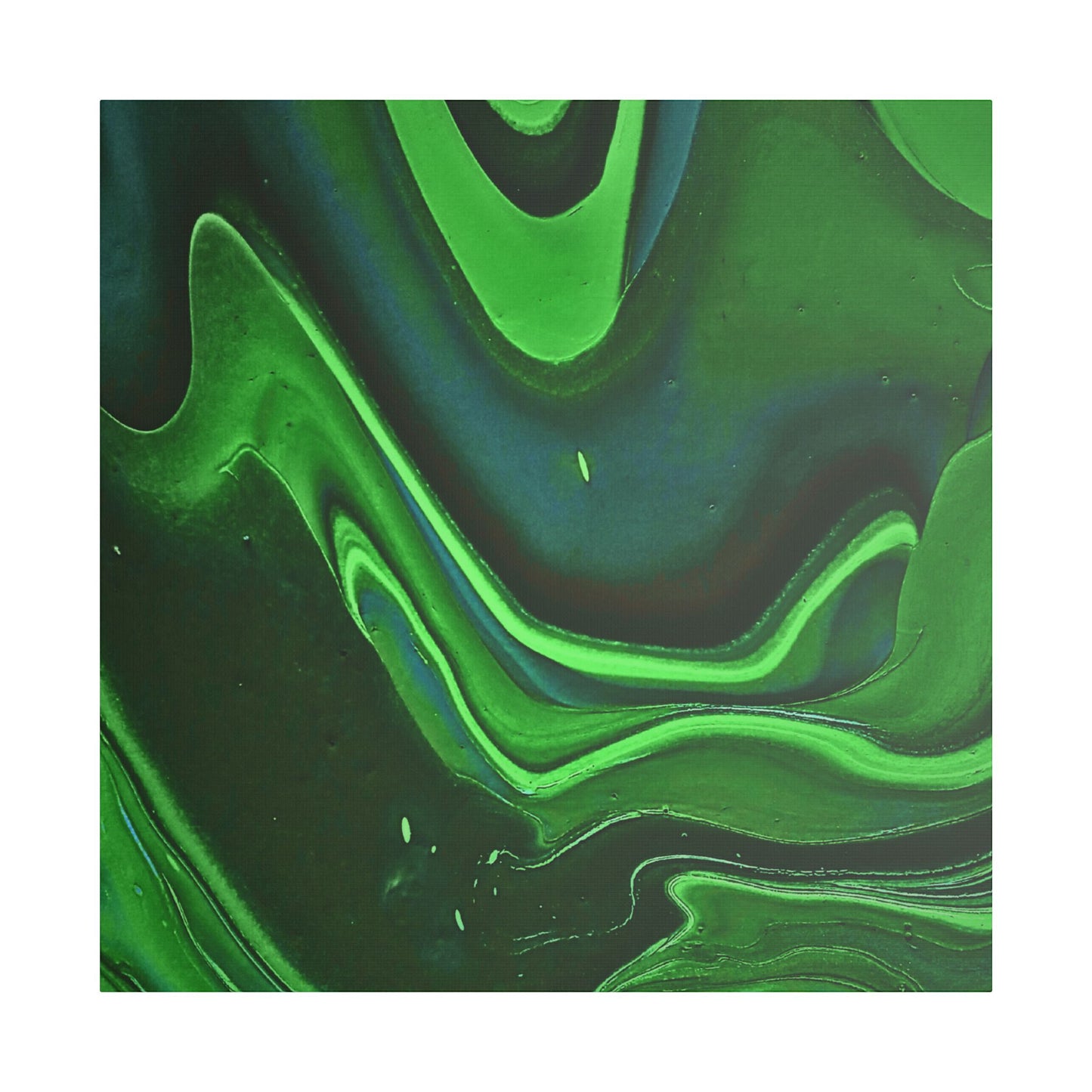Hand Painted Abstract Green Fluid Art Satin Stretched Canvas Wall Art Print