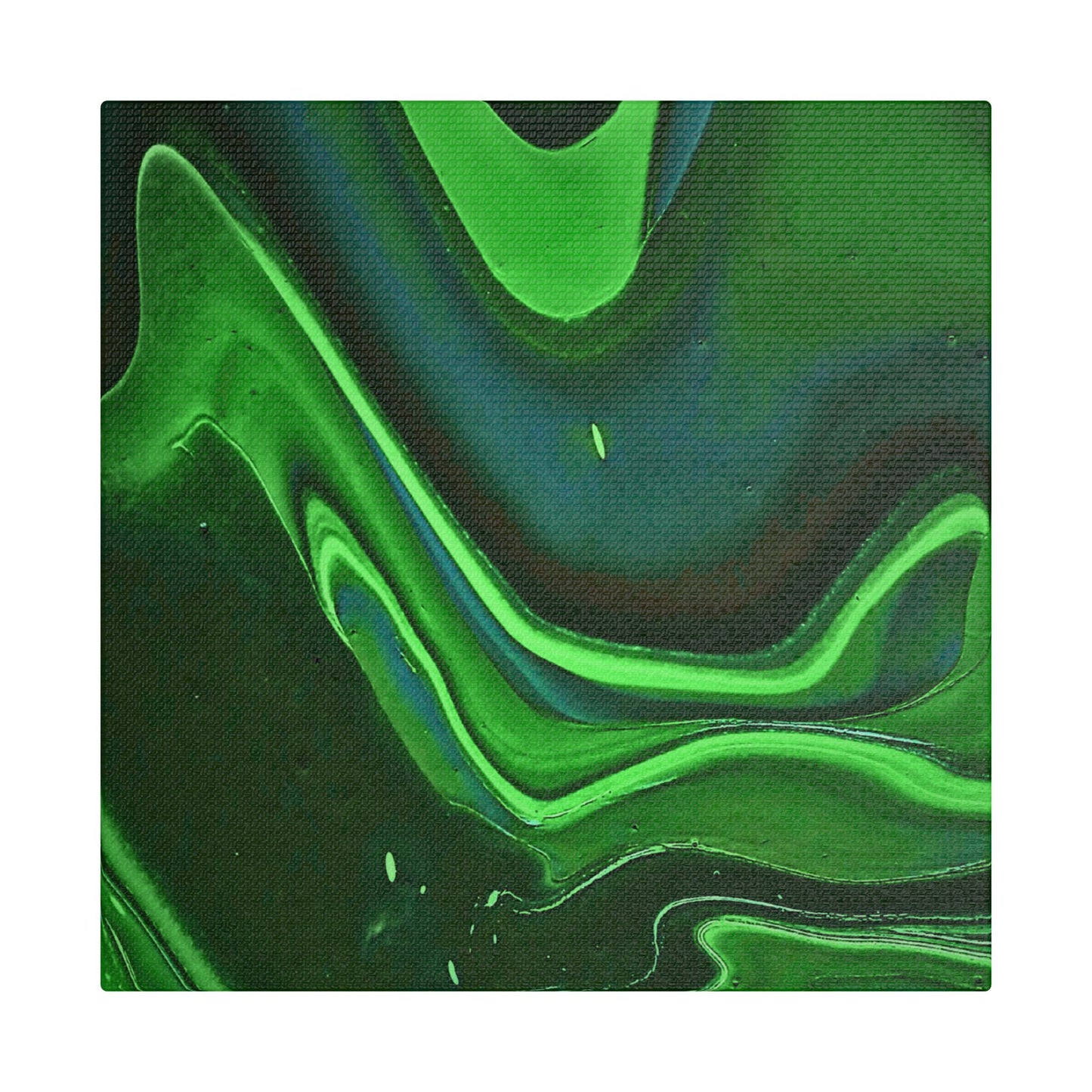 Hand Painted Abstract Green Fluid Art Satin Stretched Canvas Wall Art Print