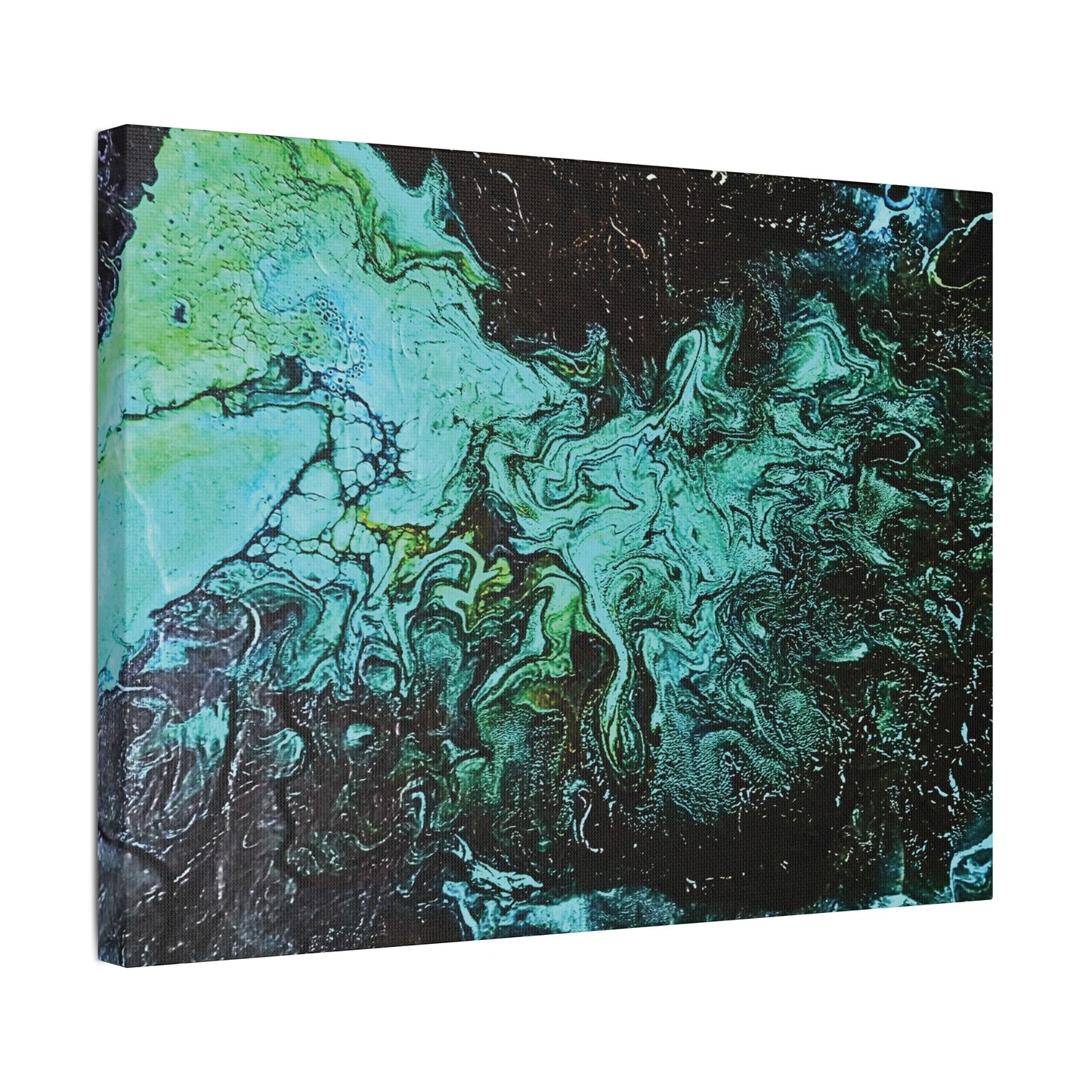 Hand Painted  "Turquoise Inception" Print Marble Abstract Satin Canvas Stretched | Fluid Art Wall Decor