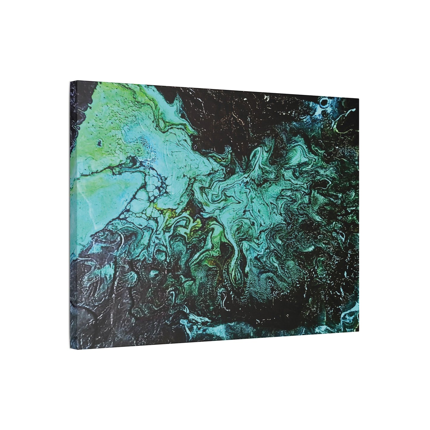 Hand Painted  "Turquoise Inception" Print Marble Abstract Satin Canvas Stretched | Fluid Art Wall Decor