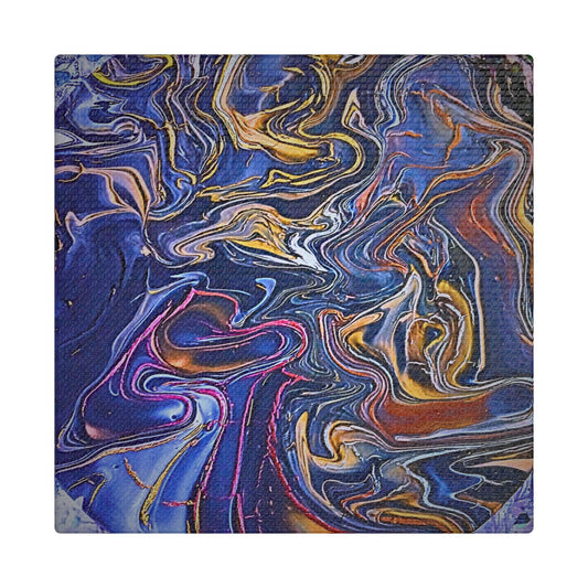 Abstract Blue Gold Swirl Satin Canvas Stretched Print | Fluid Art Wall Decor