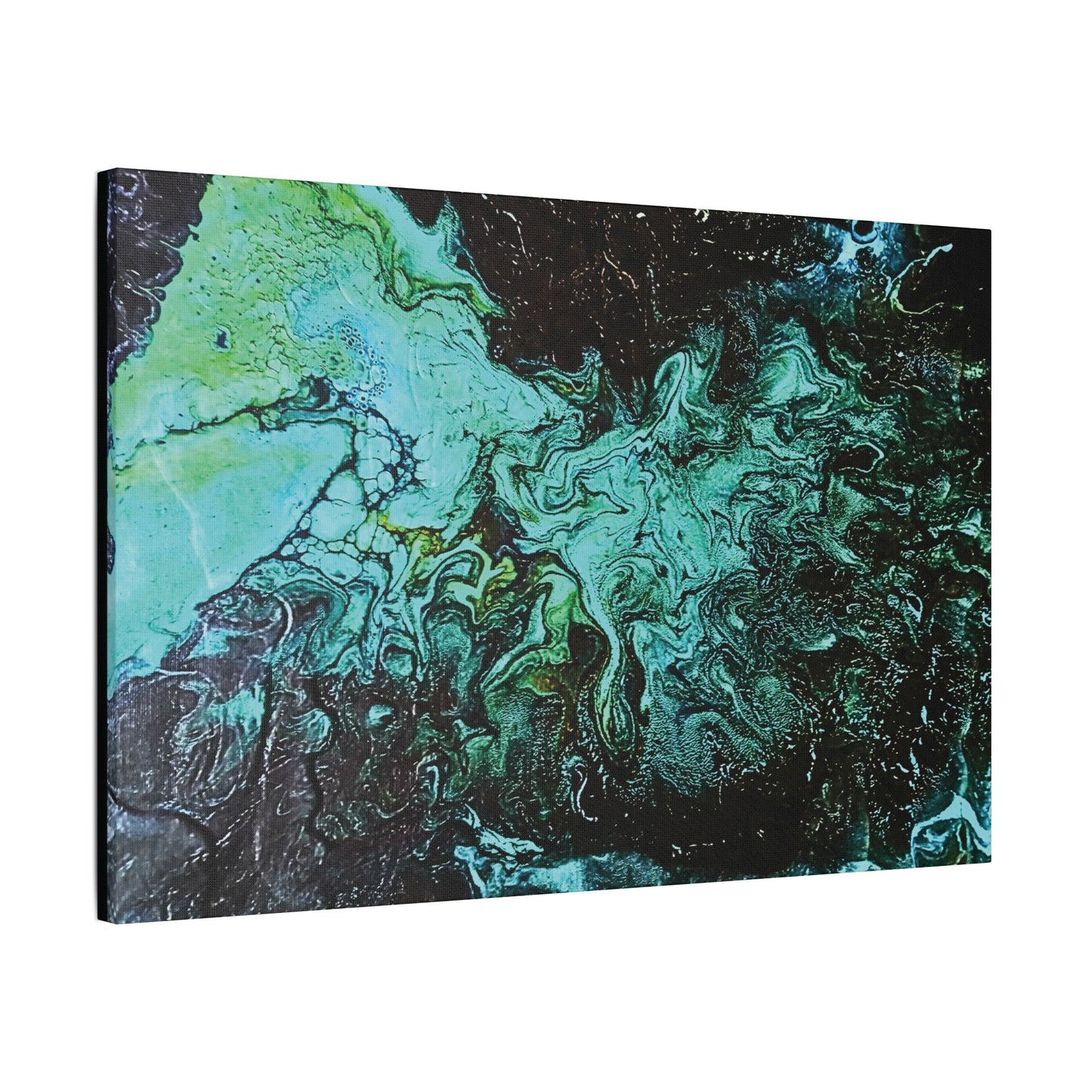Hand Painted  "Turquoise Inception" Print Marble Abstract Satin Canvas Stretched | Fluid Art Wall Decor