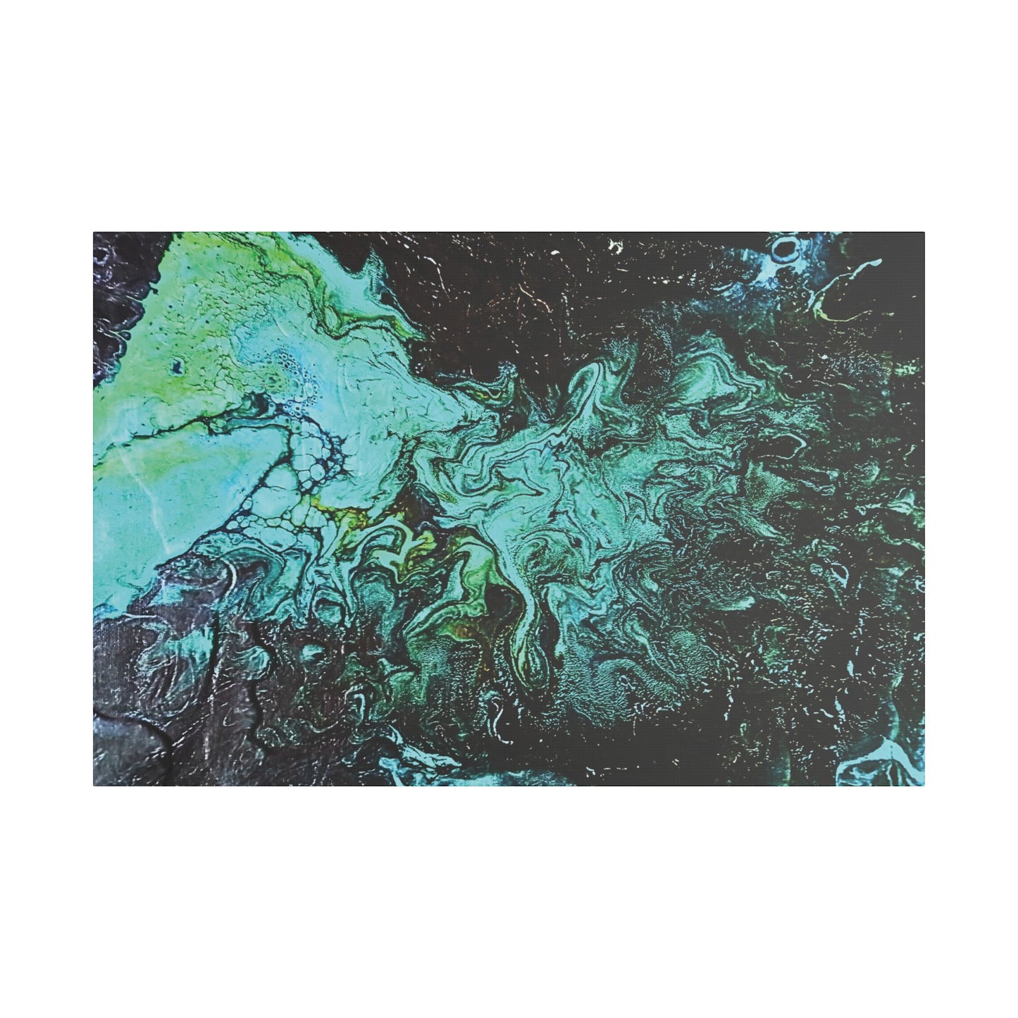 Hand Painted  "Turquoise Inception" Print Marble Abstract Satin Canvas Stretched | Fluid Art Wall Decor