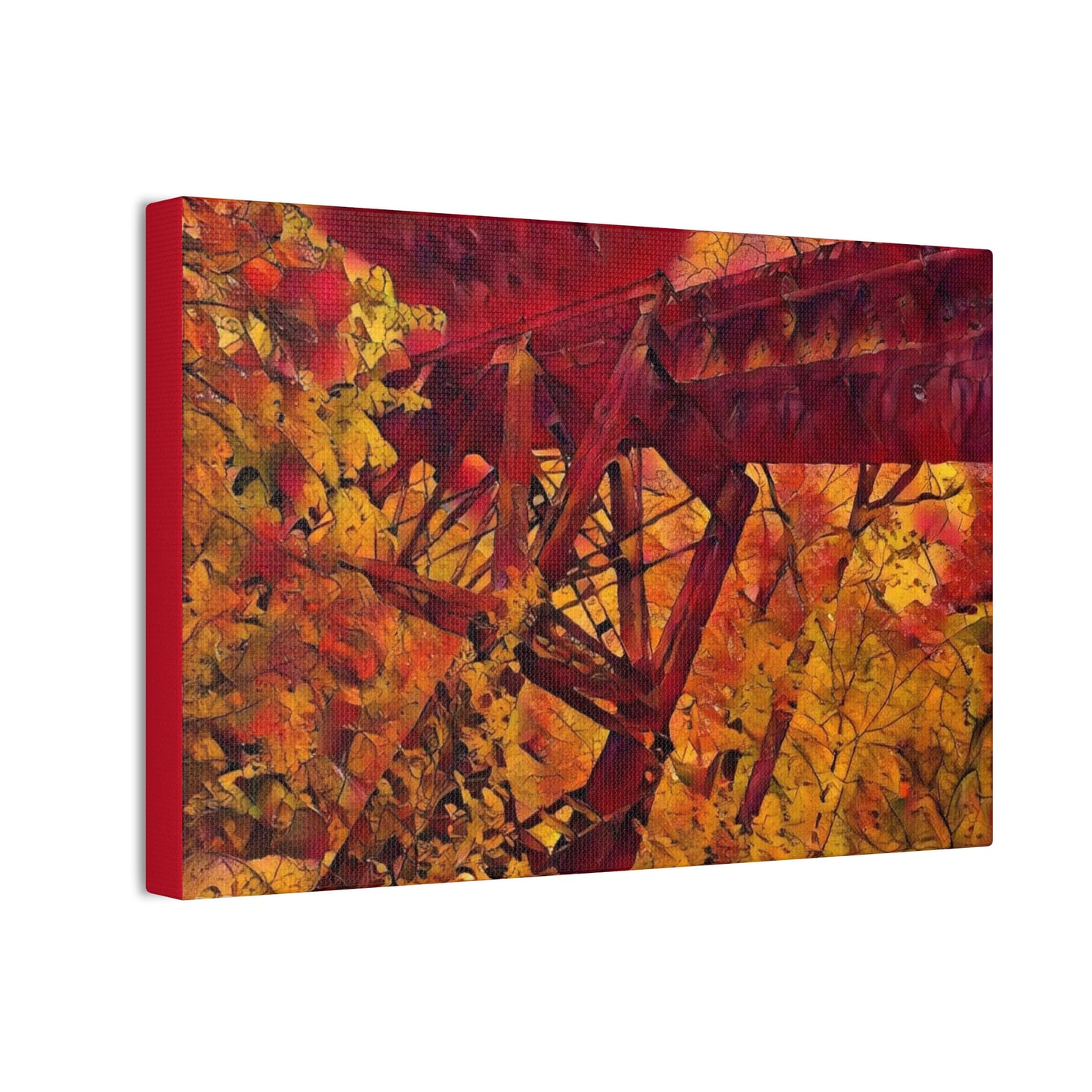 Vibrant Autumn Bridge Landscape Wall Decor
