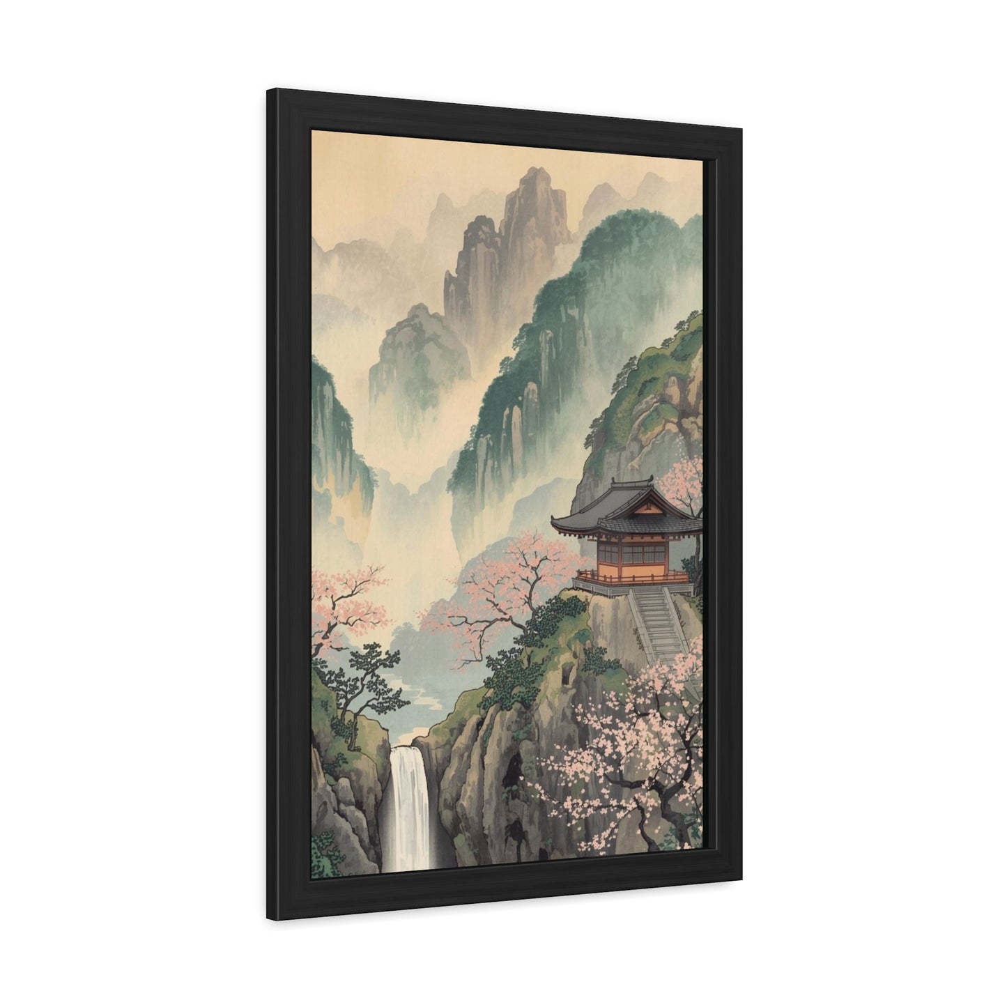 Serene Landscape Framed Poster, Tranquil Art Print for Home, Japanese Decor, Wall Art for Bedroom, Gift for Nature Lovers