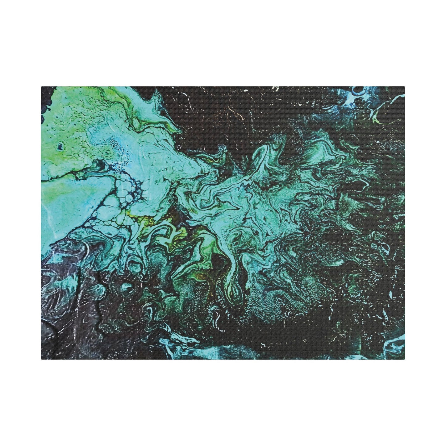 Hand Painted  "Turquoise Inception" Print Marble Abstract Satin Canvas Stretched | Fluid Art Wall Decor