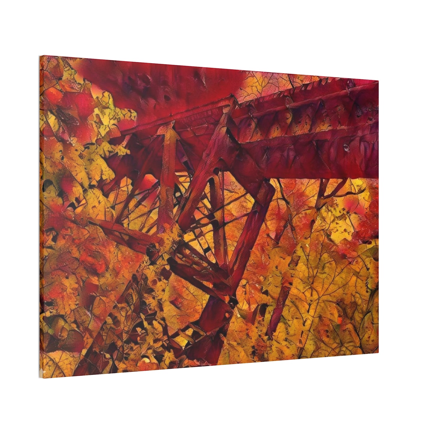 Vibrant Autumn Bridge Landscape Wall Decor