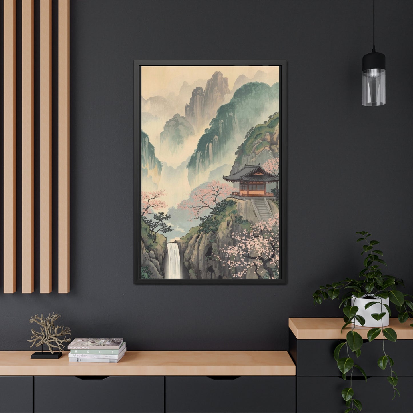 Serene Landscape Framed Poster, Tranquil Art Print for Home, Japanese Decor, Wall Art for Bedroom, Gift for Nature Lovers