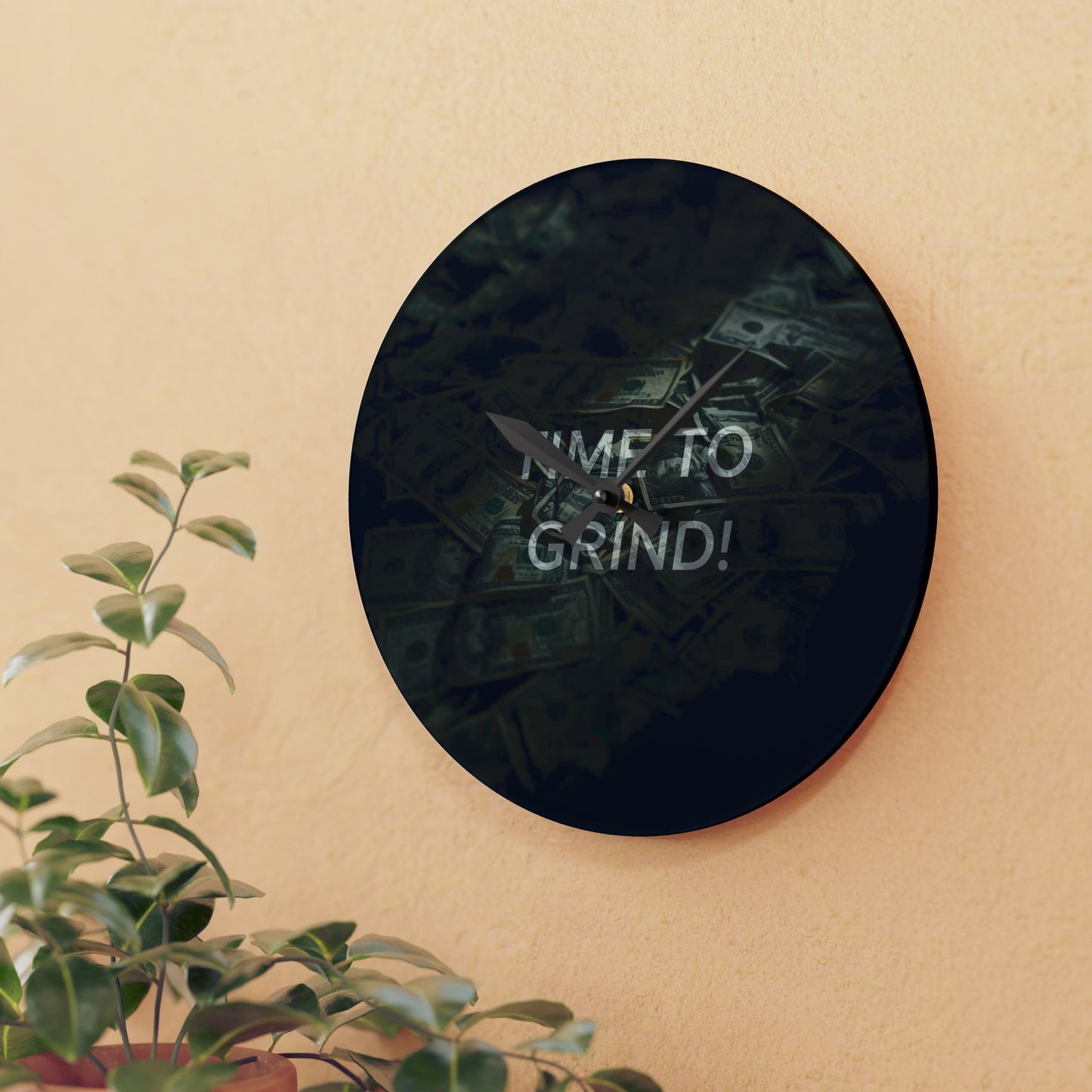 Motivational Acrylic Wall Clock - Time To Grind! Home Office Decor, Gift for Entrepreneurs, Wall Art, Modern Clock, Productivity