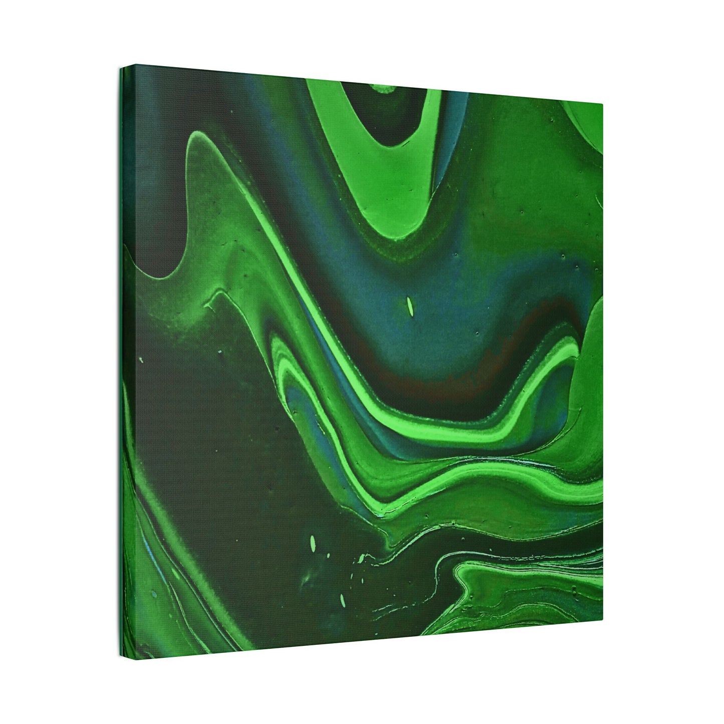 Hand Painted Abstract Green Fluid Art Satin Stretched Canvas Wall Art Print