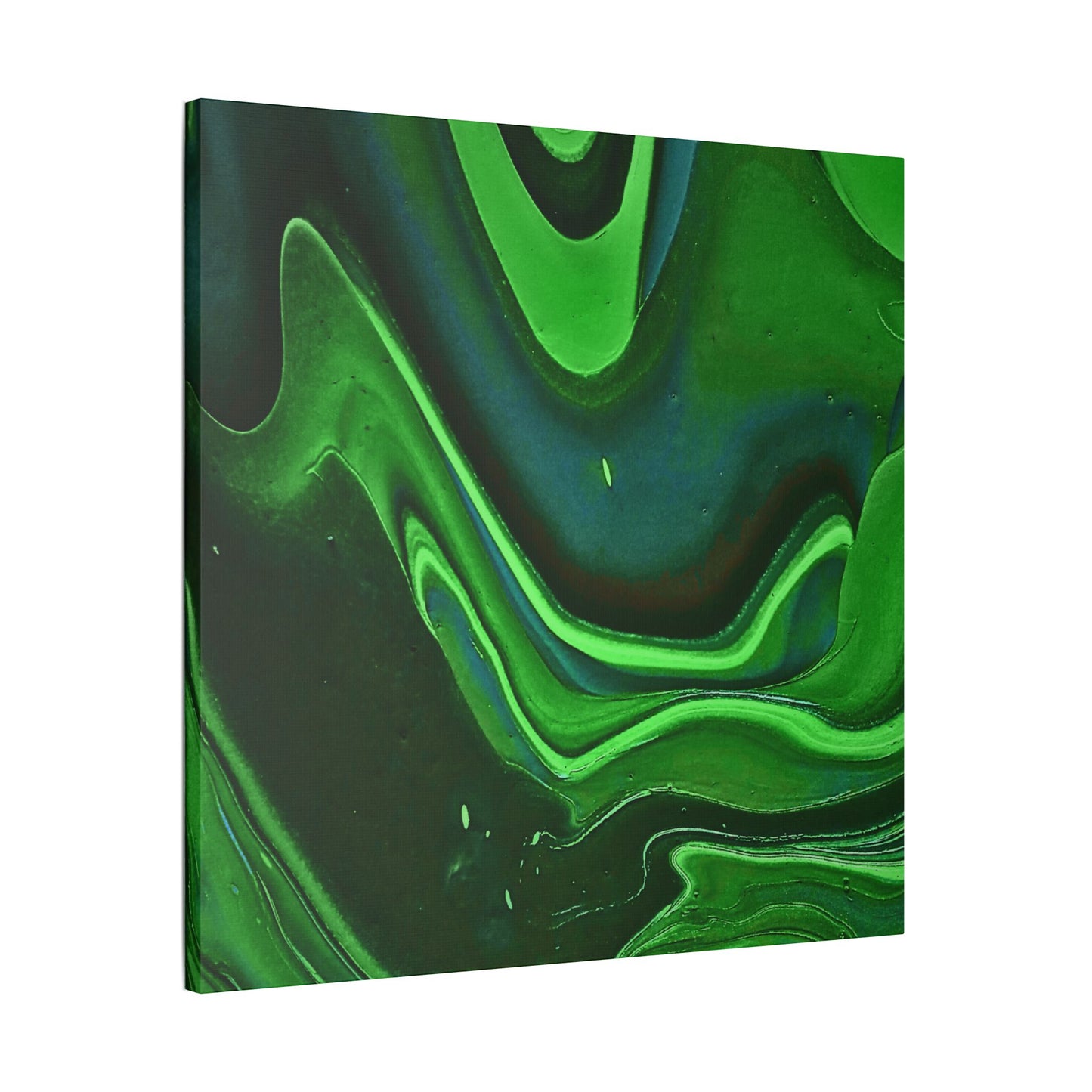 Hand Painted Abstract Green Fluid Art Satin Stretched Canvas Wall Art Print