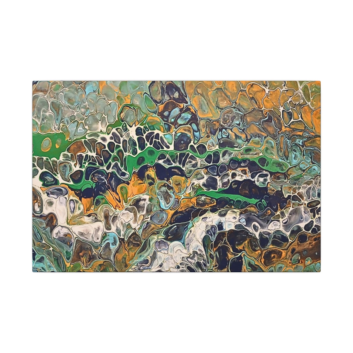 Abstract Fluid Art Canvas Print of Original | Green Gold Acrylic Pour Painting
