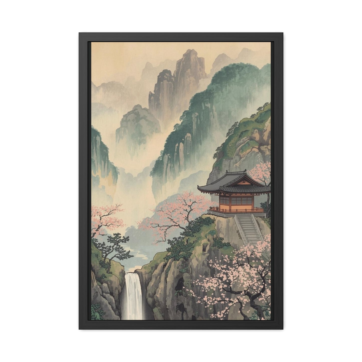 Serene Landscape Framed Poster, Tranquil Art Print for Home, Japanese Decor, Wall Art for Bedroom, Gift for Nature Lovers