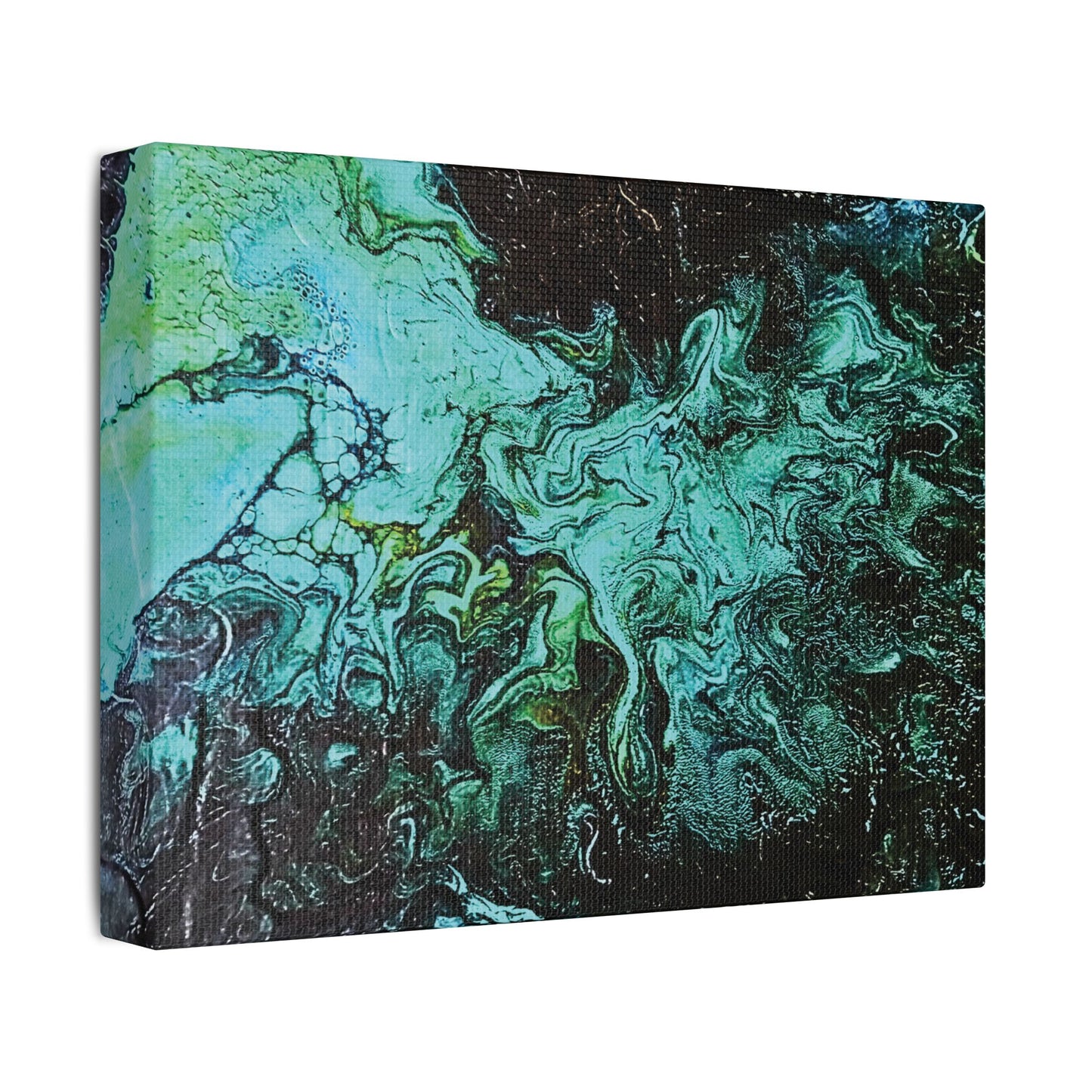 Hand Painted  "Turquoise Inception" Print Marble Abstract Satin Canvas Stretched | Fluid Art Wall Decor