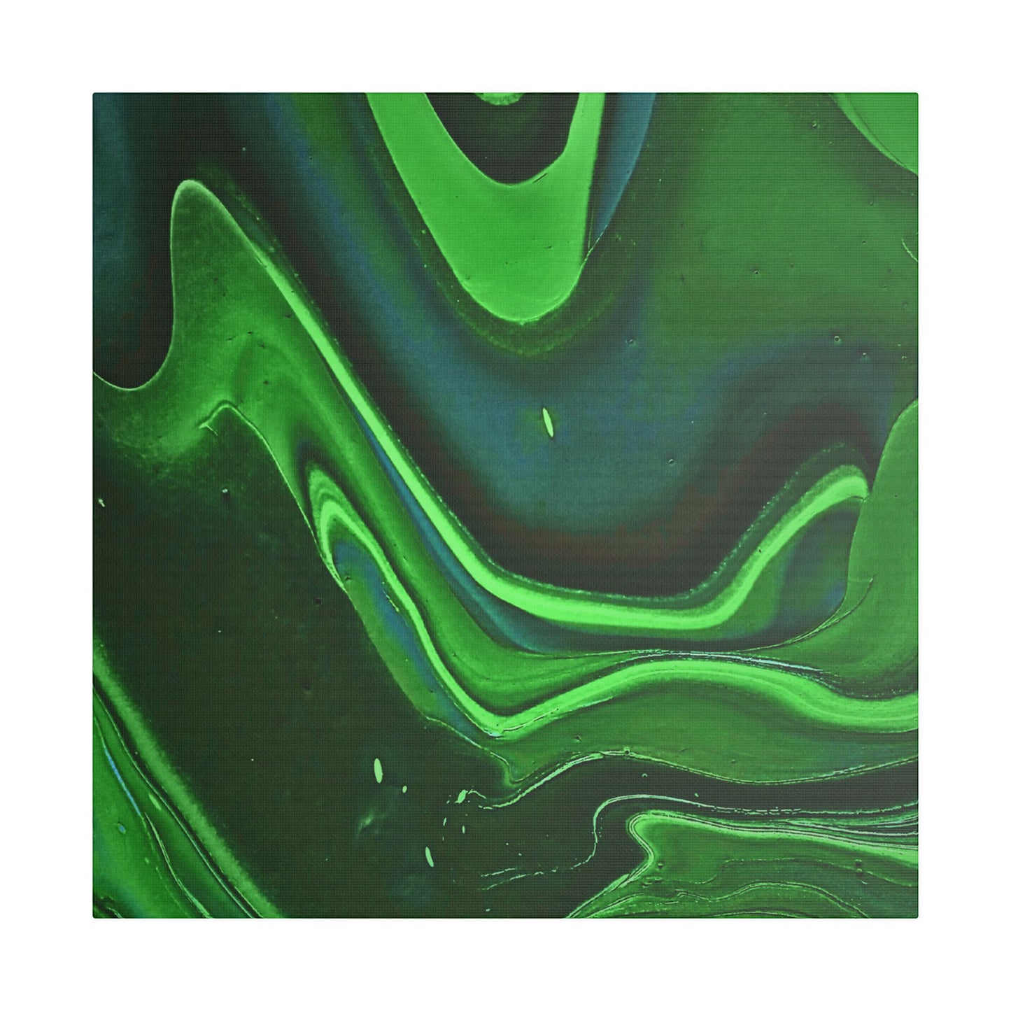 Hand Painted Abstract Green Fluid Art Satin Stretched Canvas Wall Art Print